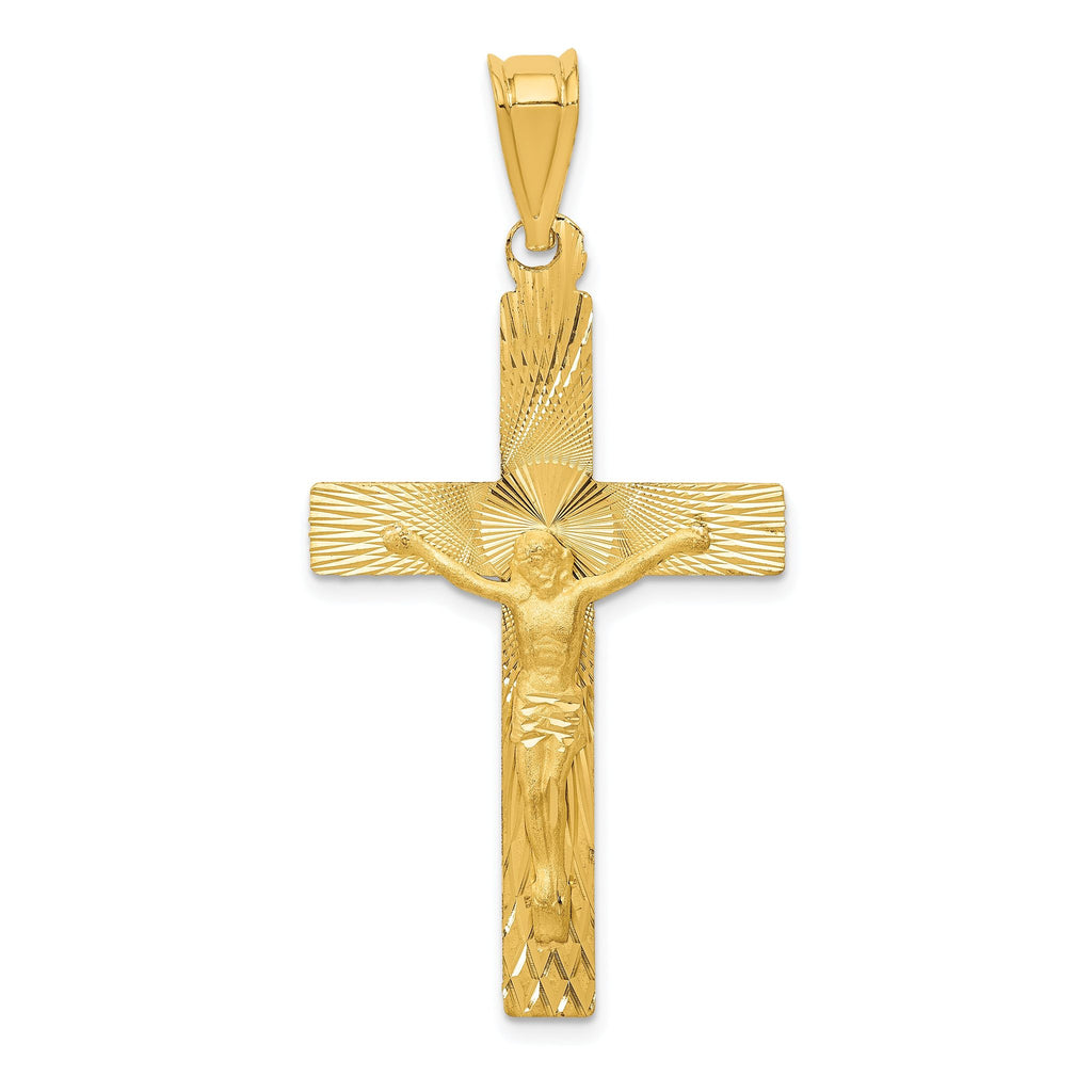 14K Gold Crucifix Pendant with Polished Satin Finish, Semi-Solid Design