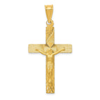 14K Gold Crucifix Pendant with Polished Satin Finish, Semi-Solid Design