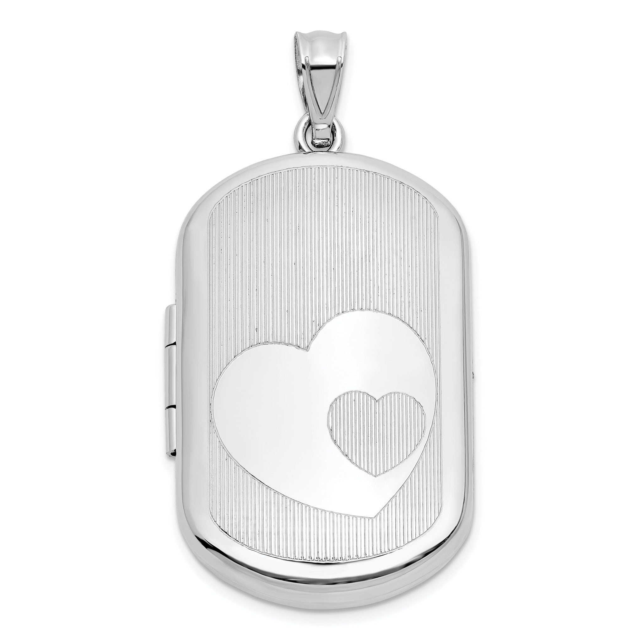 Sterling Silver Rhodium-plated Polished Front/Brushed Back Two Hearts 20mm Rectangle Locket Main image