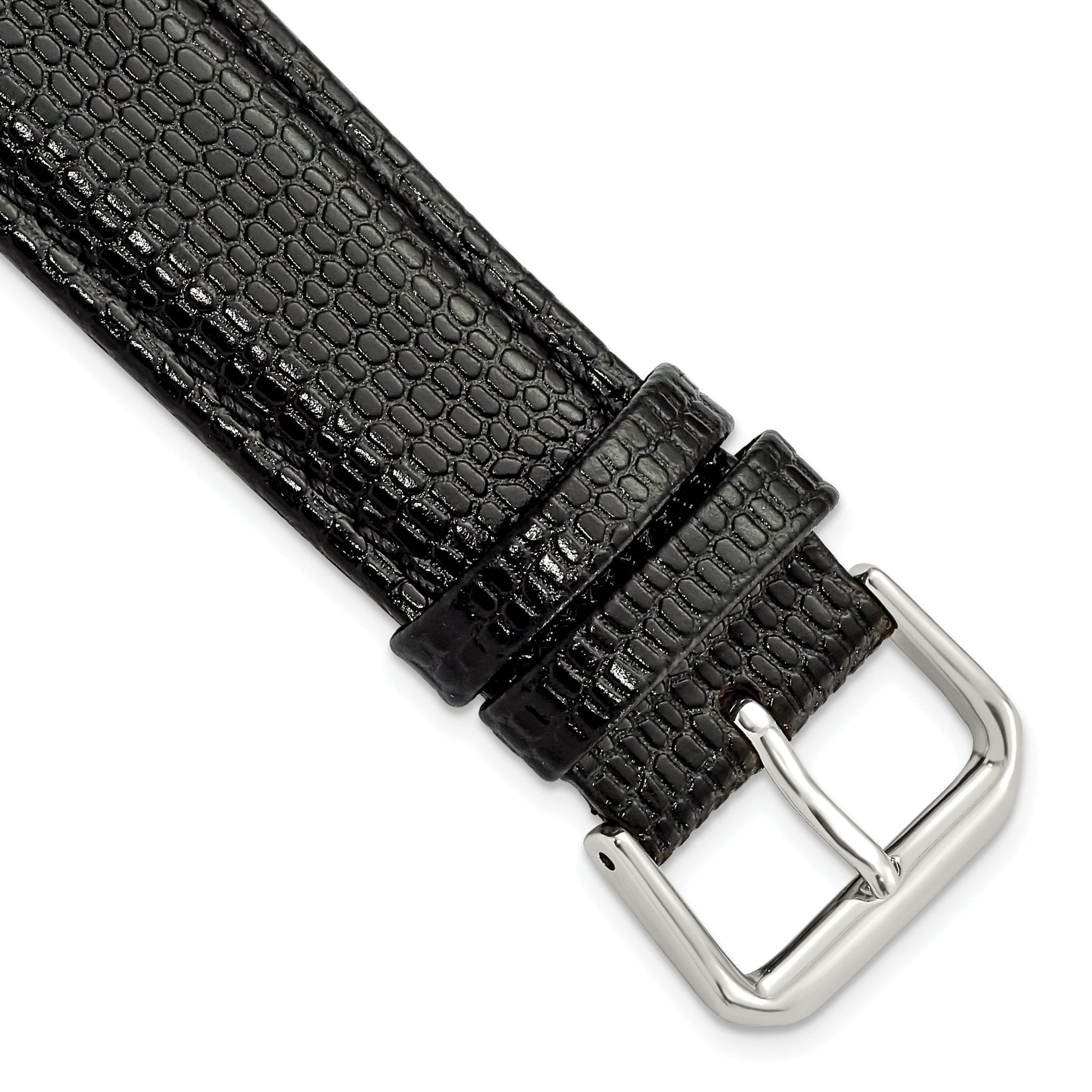 Black Lizard-Grain Leather Watch Band, 16mm