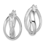 Sterling Silver Rhodium-Plated Twisted Oval Hoop Earrings with Polished Diamond-Cut Finish 25mm