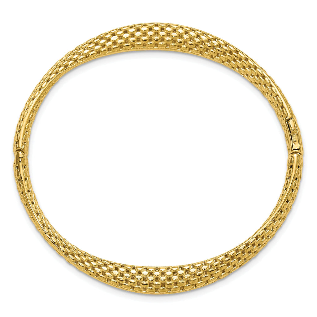 14K Polished and Textured Fancy Twist Hinged Bangle