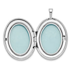 Sterling Silver Rhod-plated 26mm Circle Border Diamond Oval Locket Necklace