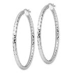 Sterling Silver Rhodium-plated 3.00mm Diamond-cut Hoop Earrings