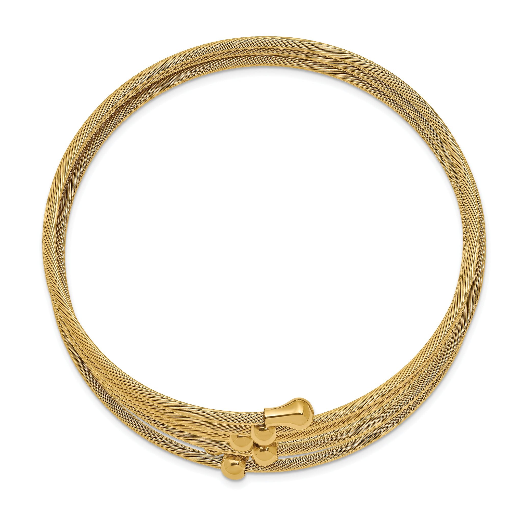 Stainless Steel Polished Yellow IP-plated Flexible Coil Bangle Bracelet for Women