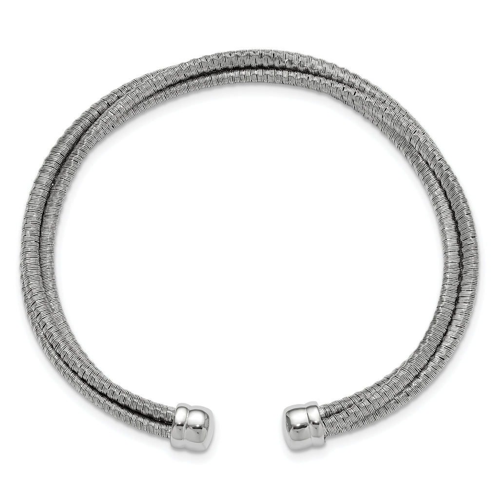 SS RH-plated Polished Multi-Wire Wrapped Cuff Bangle