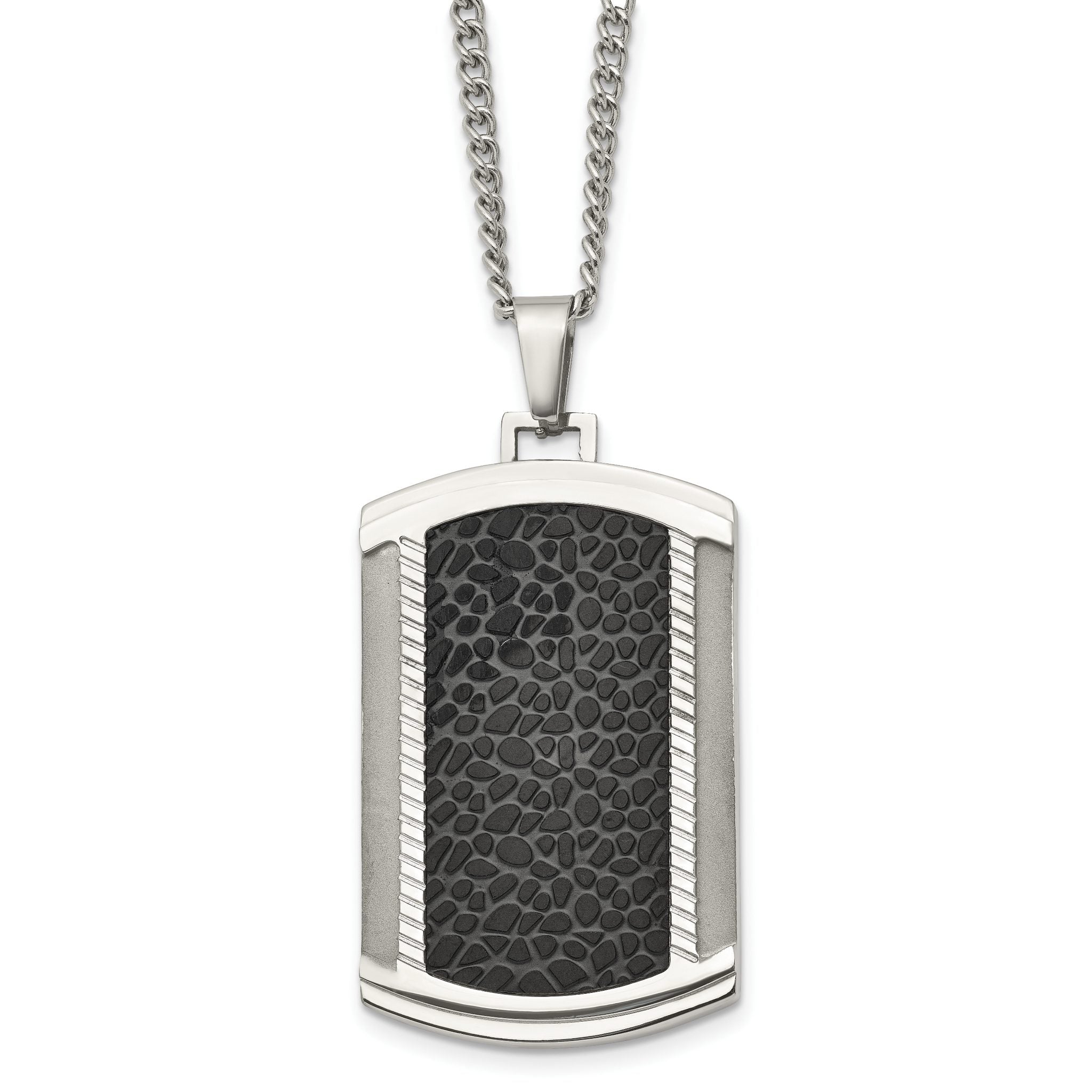 Chisel Stainless Steel Brushed and Polished Black IP-plated Dog Tag on a 24 inch Curb Chain Necklace Main image