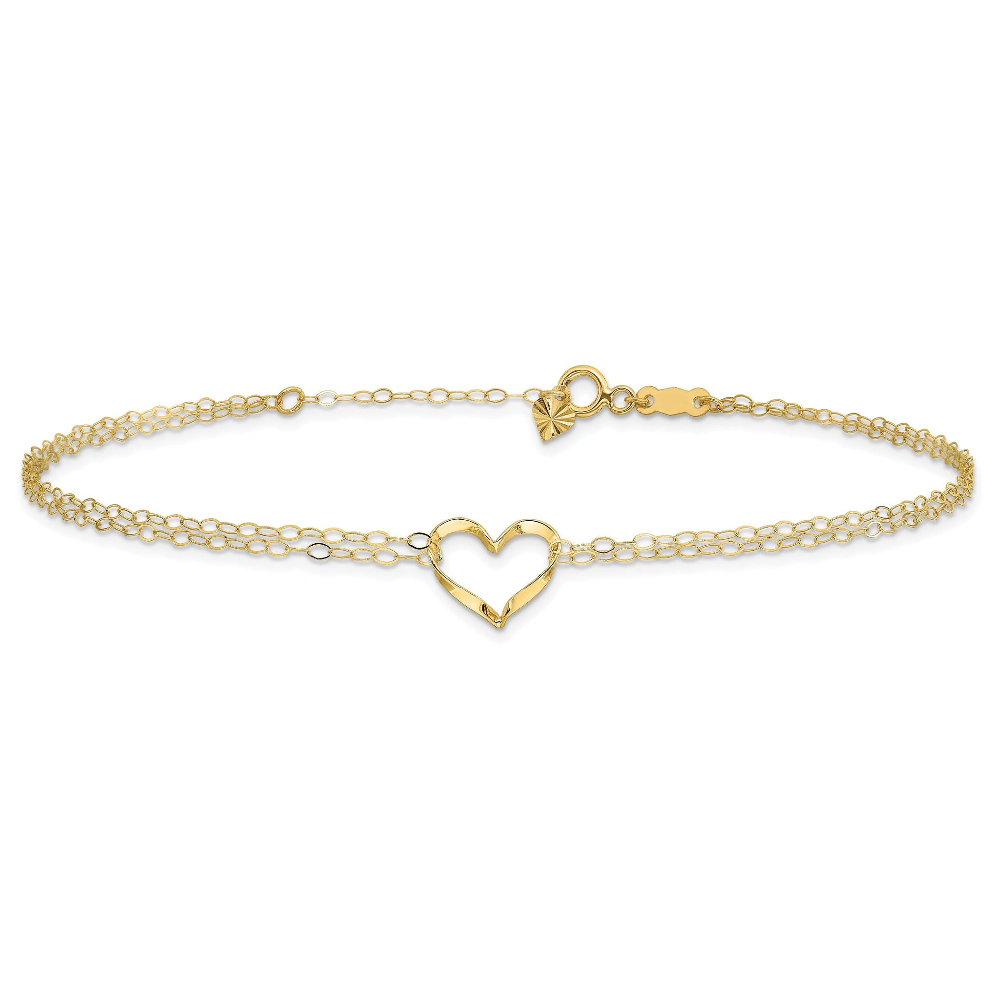 Double Strand Twisted Heart Anklet in 14K Yellow Gold