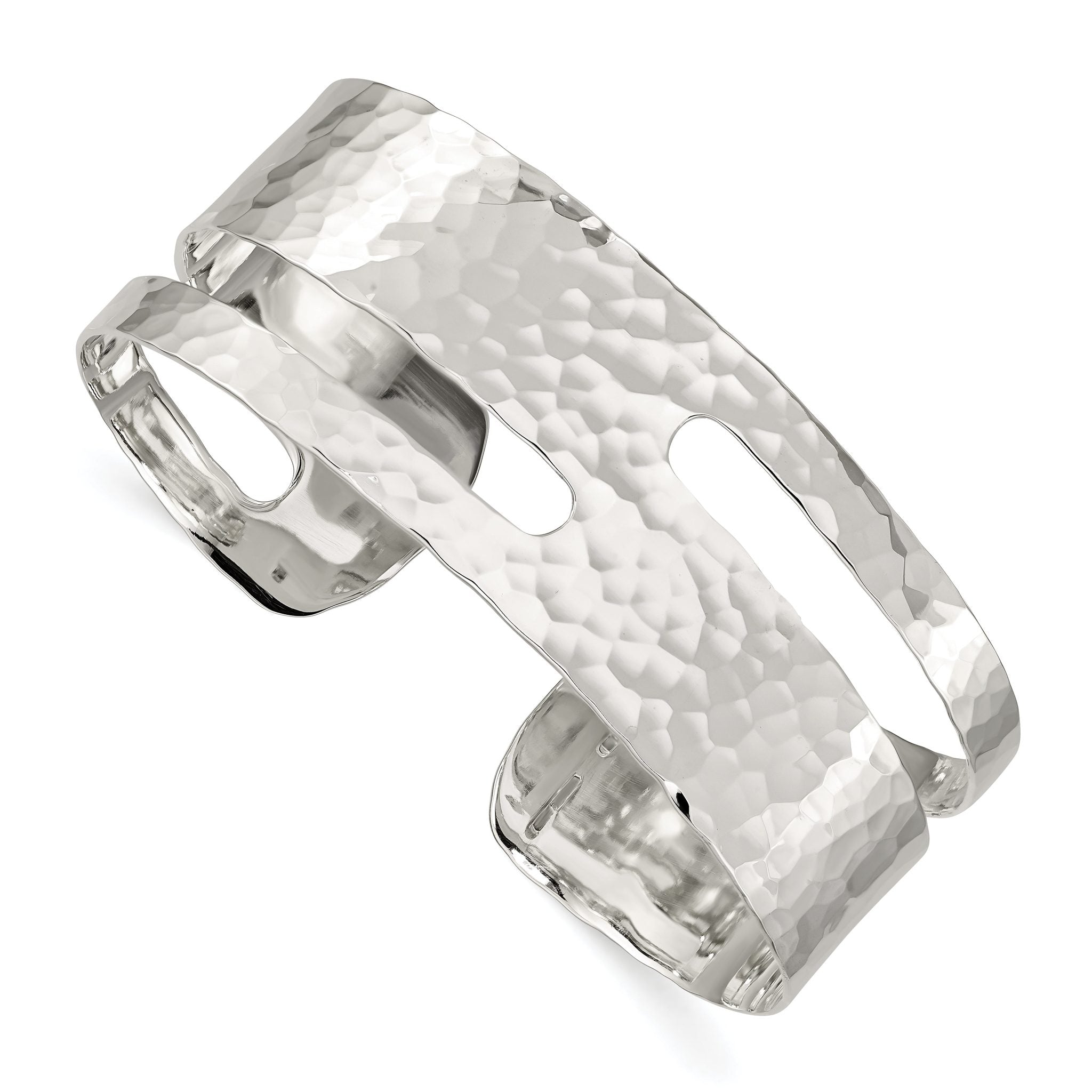 Sophia Jewelers Sterling Silver Hammered Cuff Bangle with Polished Finish Main image