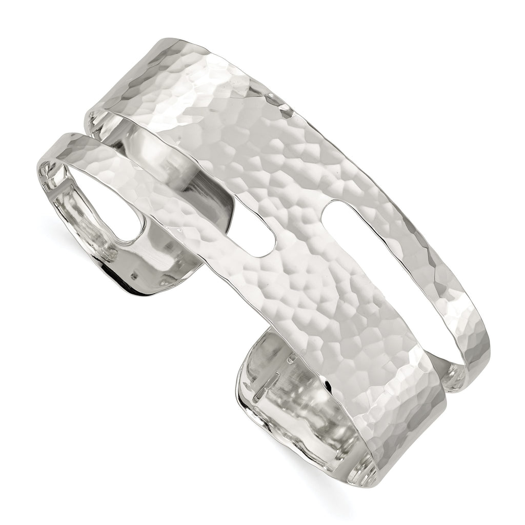 Sophia Jewelers Sterling Silver Hammered Cuff Bangle with Polished Finish