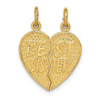 14K Gold Best Sister Break-Apart Charm Pendant with Flat Back Design