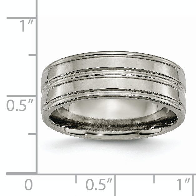 Grooved Wedding Band in Titanium, 8mm