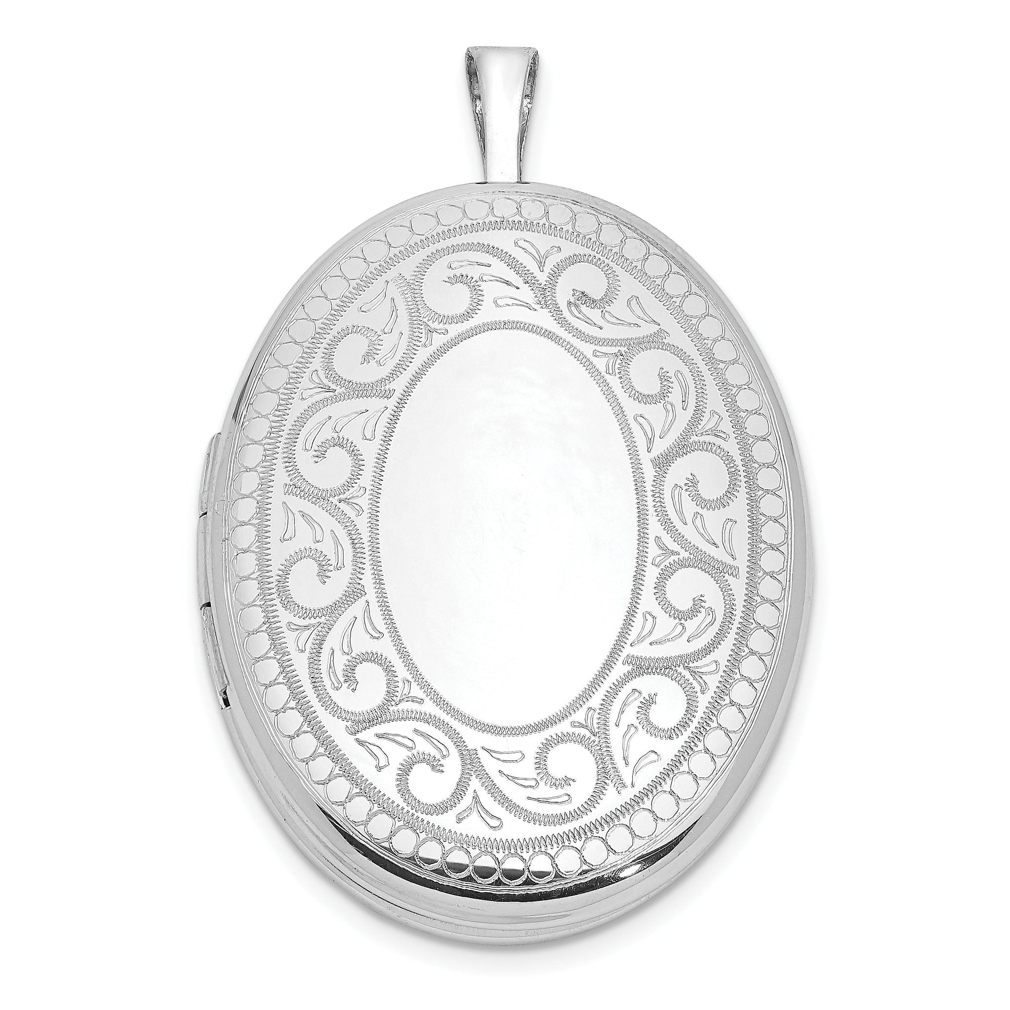 Sterling Silver Rhodium-plated Paisley Border 26x20mm Oval Locket Main image