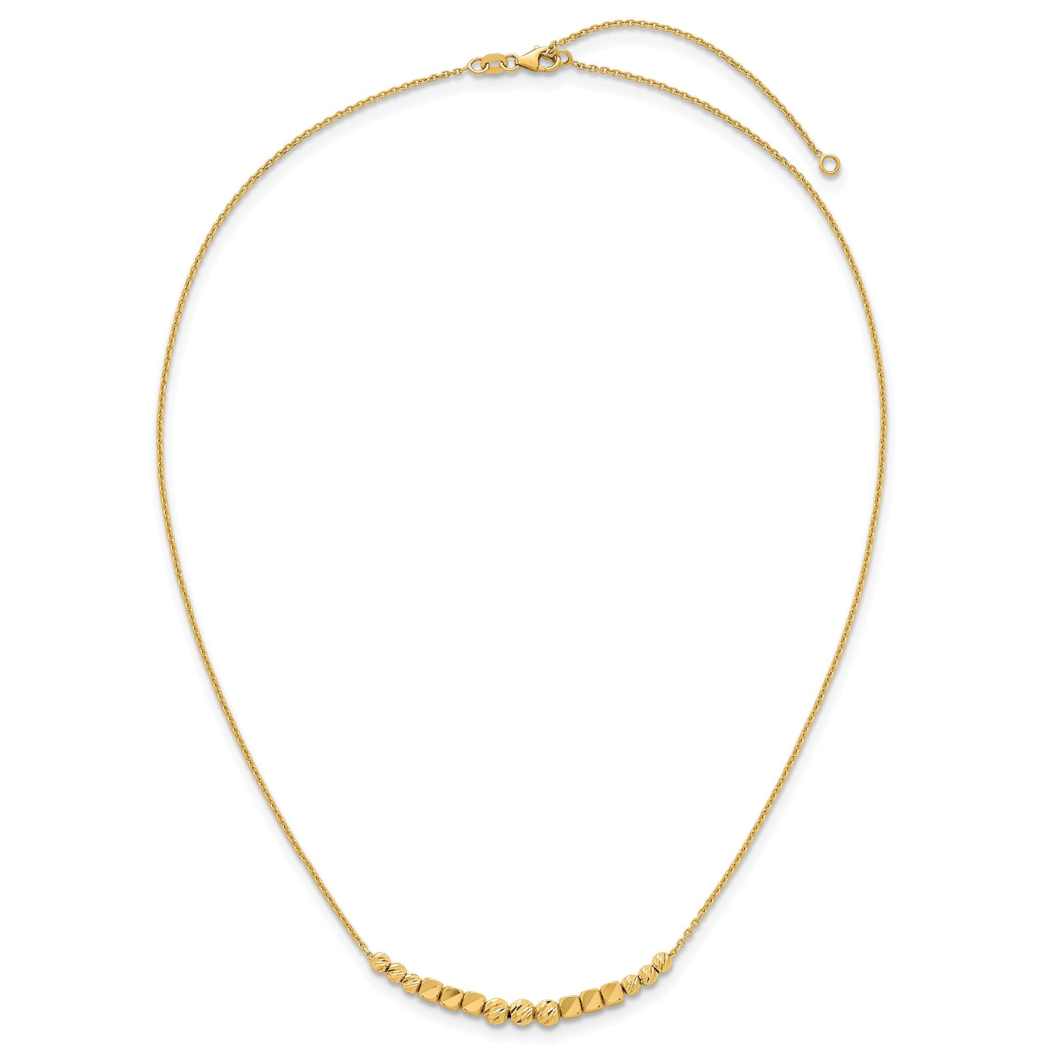 14K Polished Diamond-cut and Square Beaded 16 Inch Necklace Plus 2 Inch Extender
