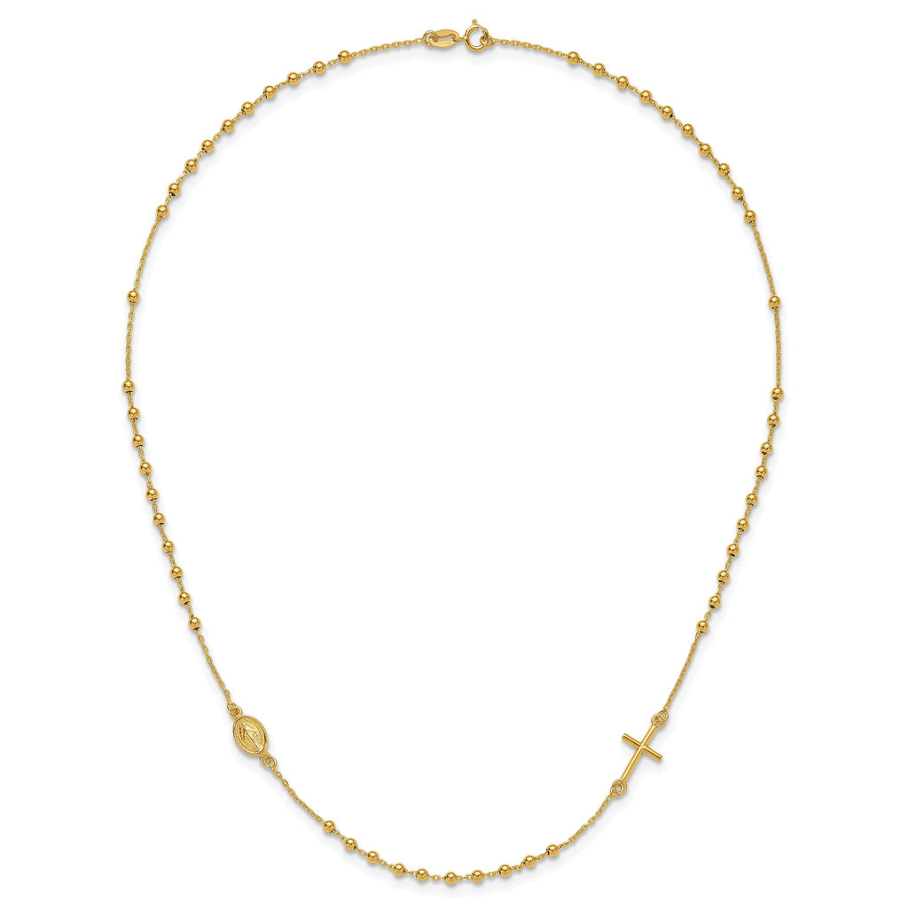 14K Gold Polished Rosary Necklace with Cross  Elegant Women's Faith Symbol