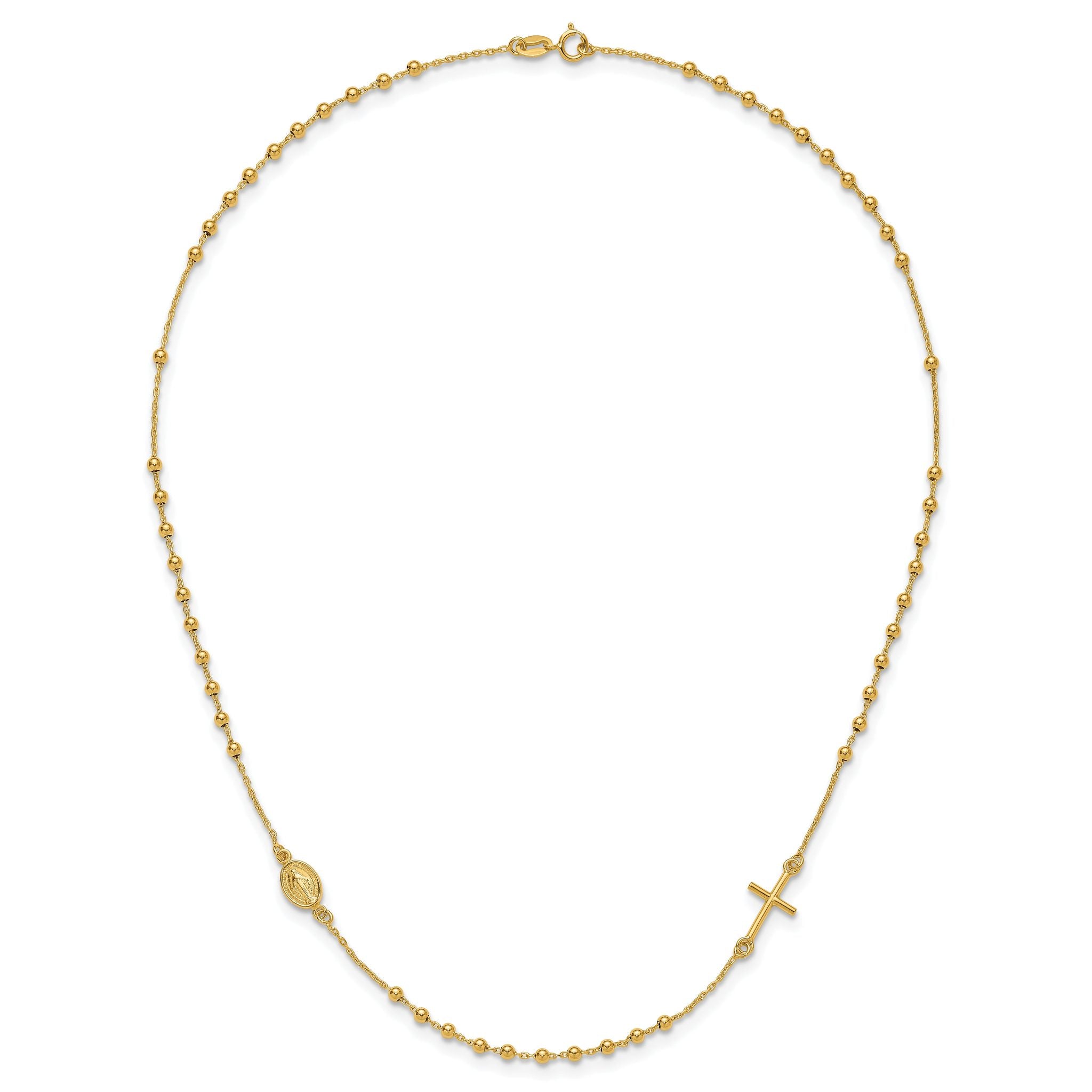 14K Gold Polished Rosary Necklace with Cross  Elegant Women's Faith Symbol