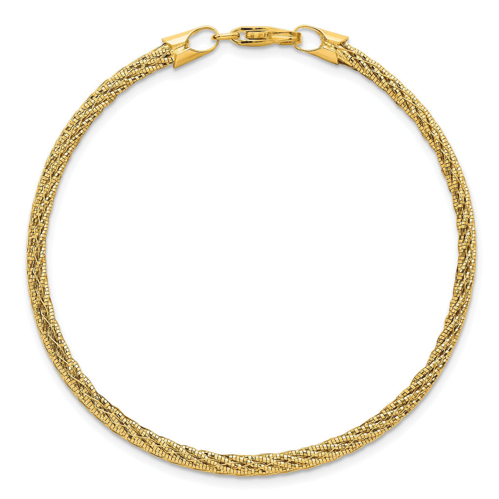 14k Polished and Diamond-cut Round Woven Wire 7.5 inch Bracelet