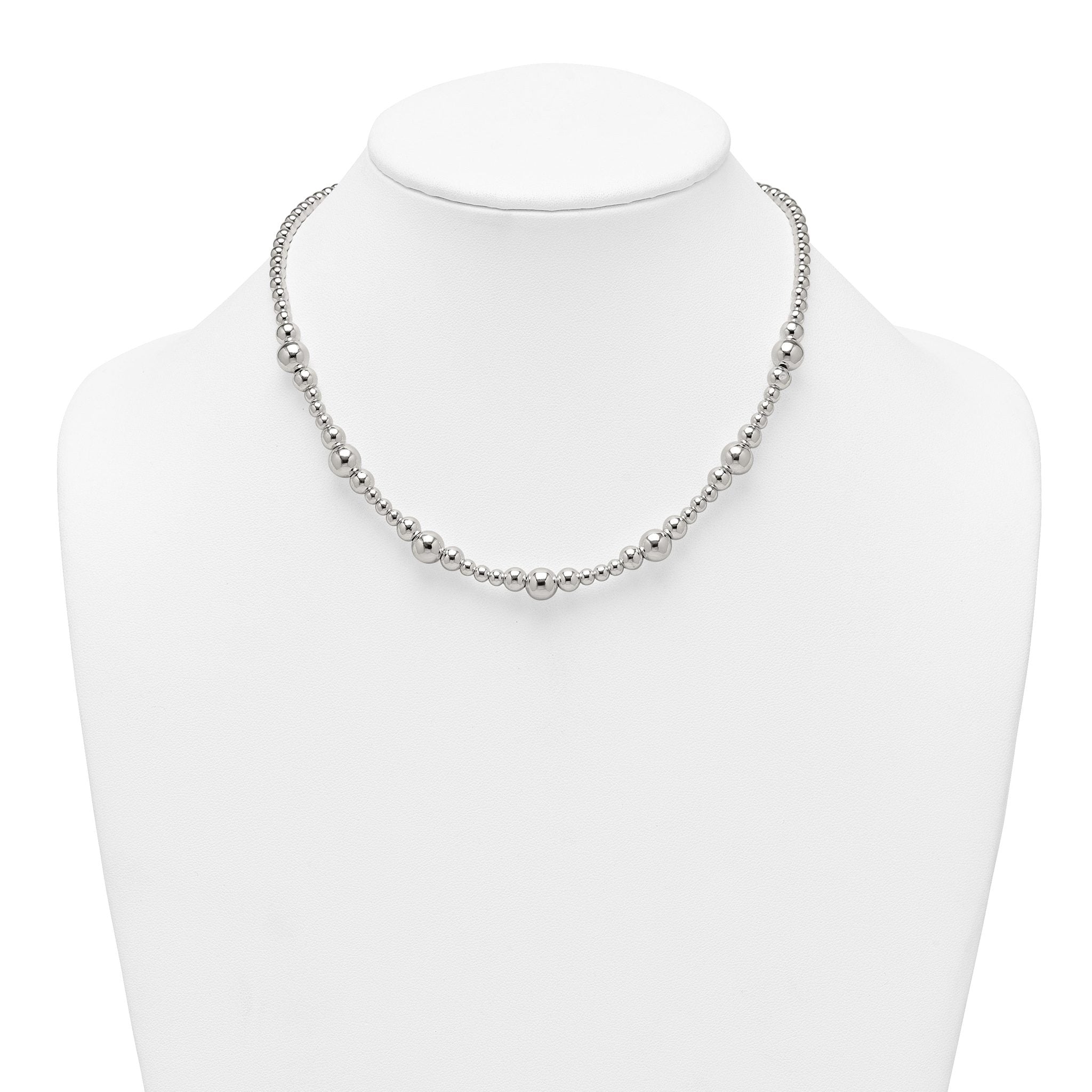 Sterling Silver Polished and Multi-Size Beads 17 Inch Necklace
