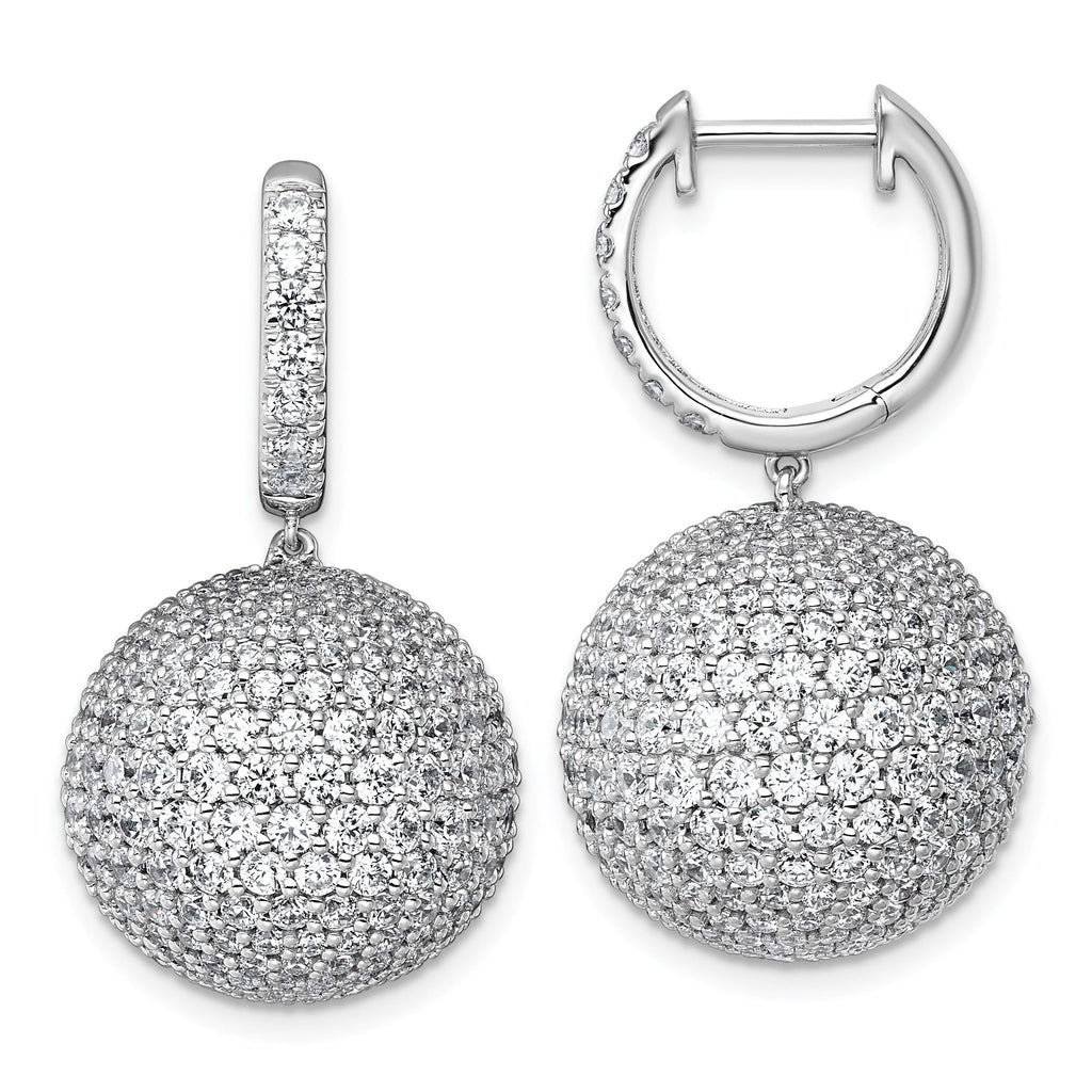 14k White Gold 9 1/2 carat Lab Grown Diamond VS+ F+ Pave Ball Complete Dangle Hoop Earrings