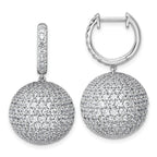 14k White Gold 9 1/2 carat Lab Grown Diamond VS+ F+ Pave Ball Complete Dangle Hoop Earrings