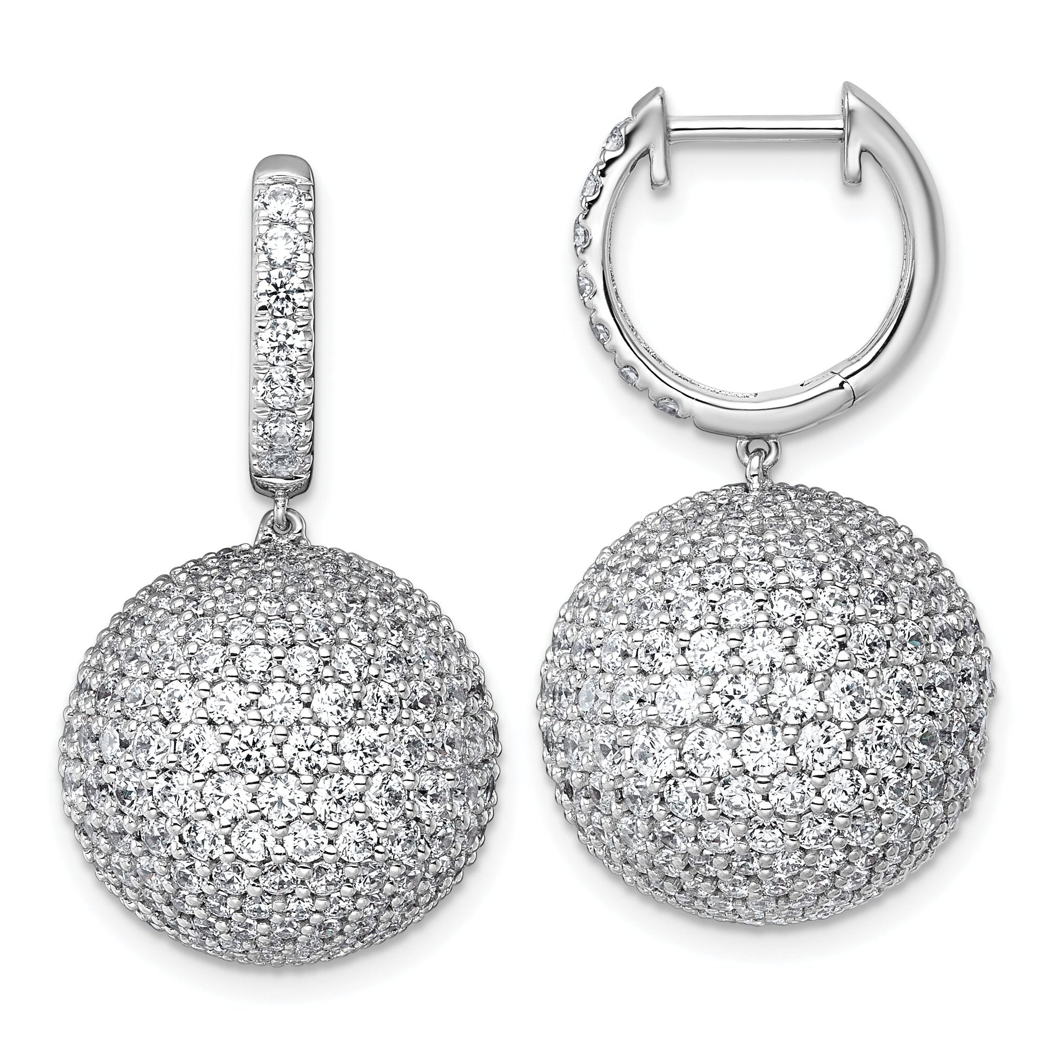 14k White Gold 9 1/2 carat Lab Grown Diamond VS+ F+ Pave Ball Complete Dangle Hoop Earrings
