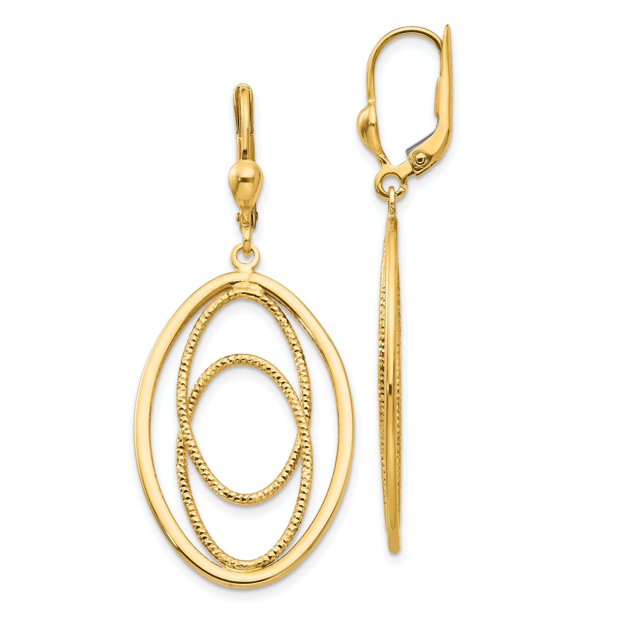 14K Gold Textured and Polished Dangle Leverback Earrings Main image