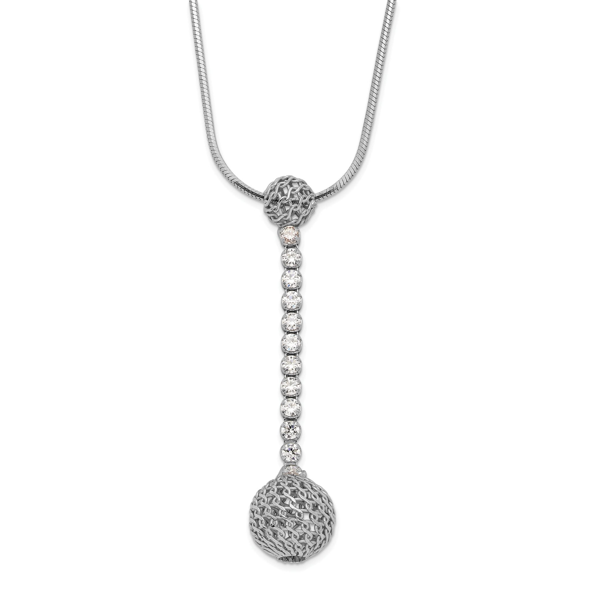 Sterling Silver Rhodium-plated Polished CZ Dangle Necklace Main image