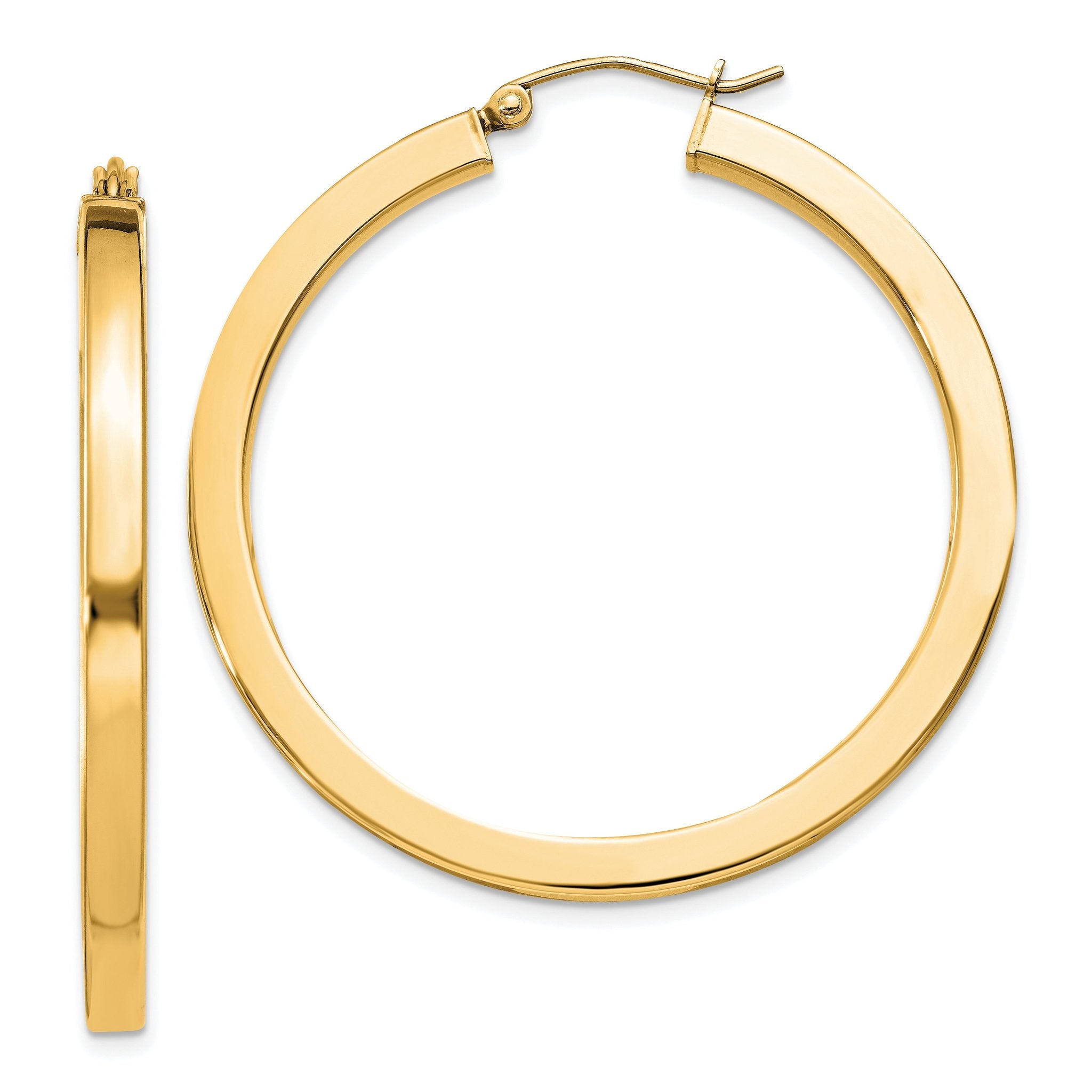 Sterling Silver Flash Gold-plated 3x40mm Square Tube Hoop Earrings