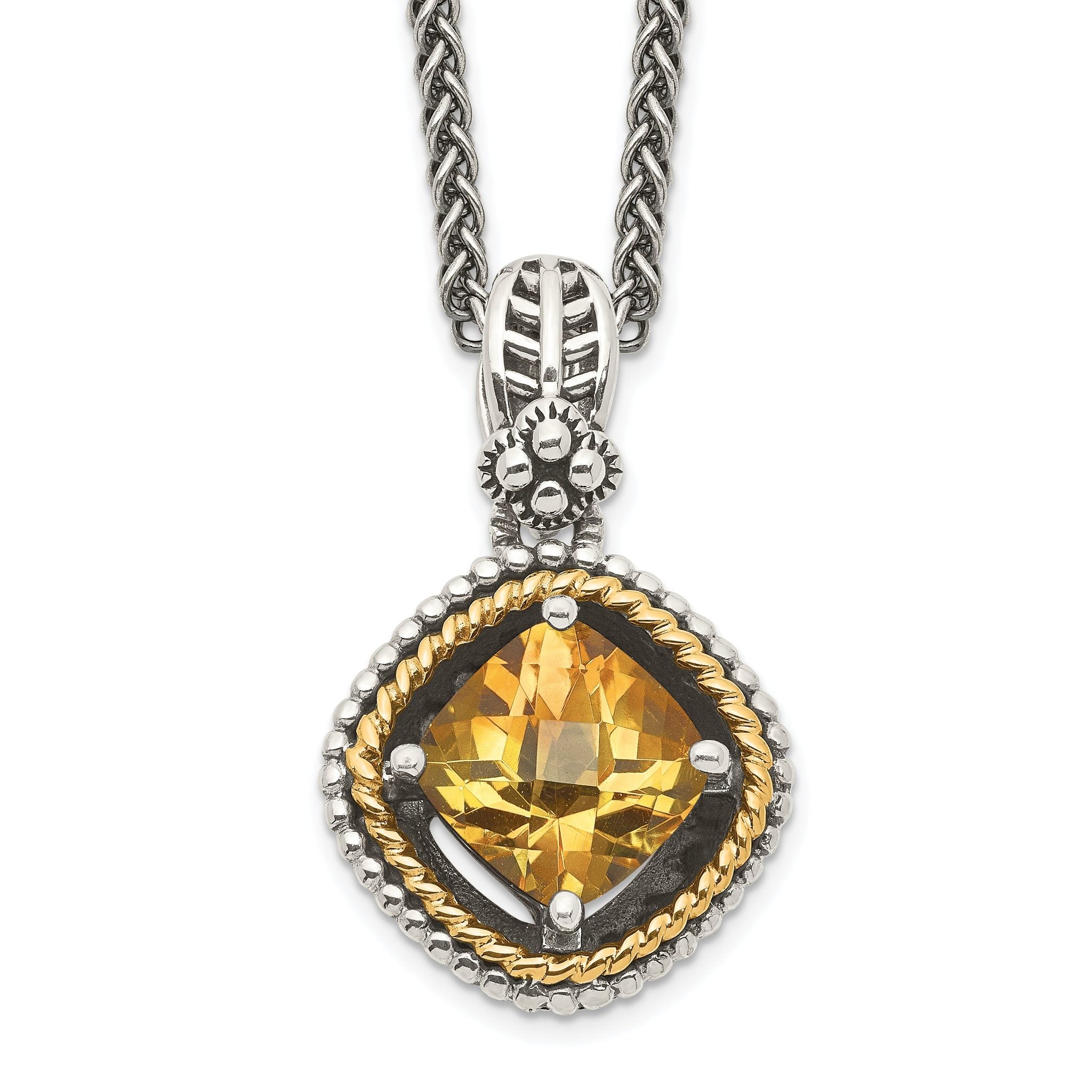 Shey Couture Sterling Silver with 14K Accent 18 Inch Antiqued Cushion Citrine Necklace Main image