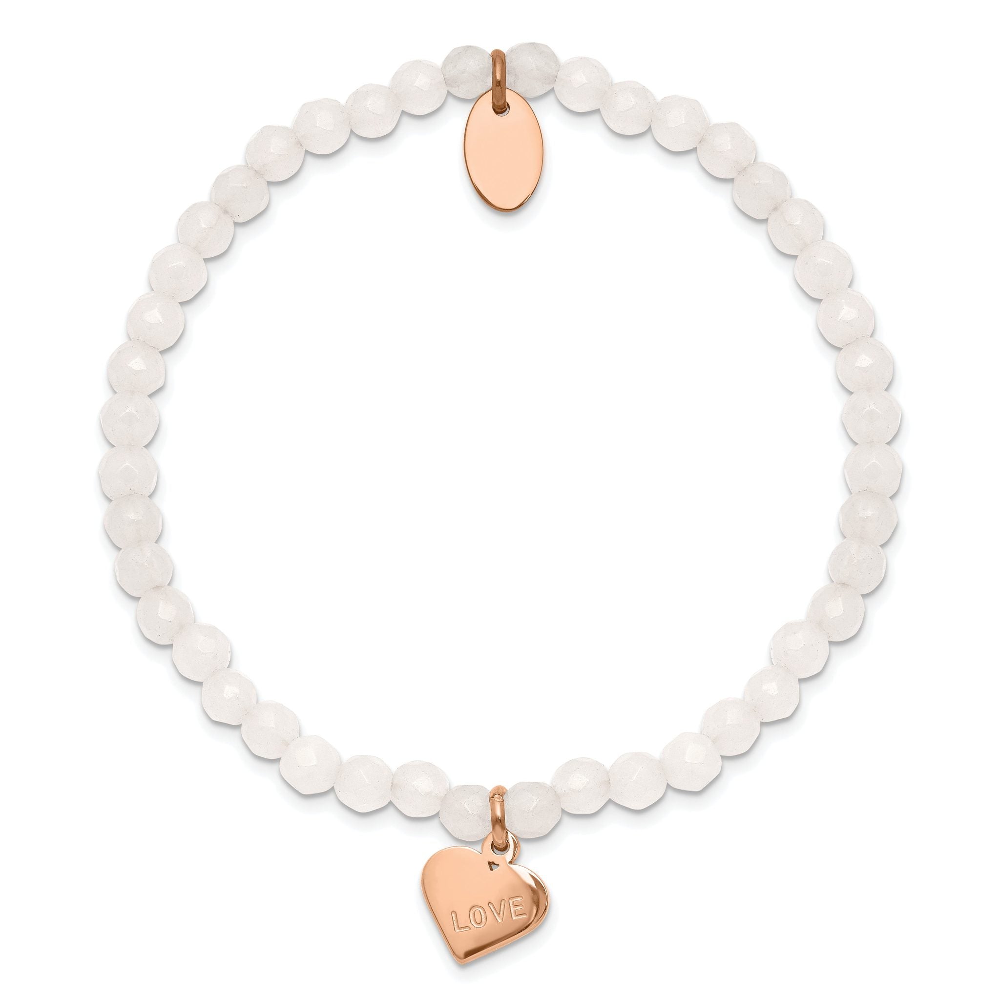 Stainless Steel Polished Rose IP-plated Love Heart 4mm Jade Beaded Stretch Bracelet for Women Secondary image