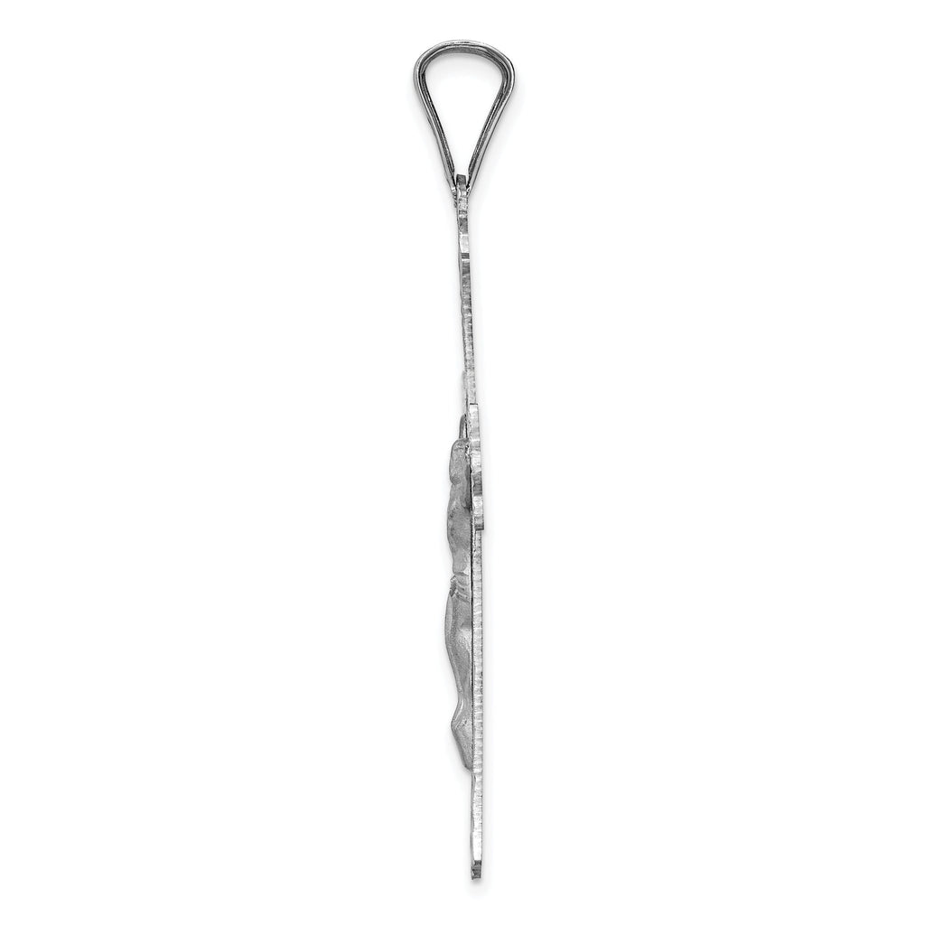 14K White Gold Crucifix Pendant with Polished Diamond-Cut Finish by Sophia