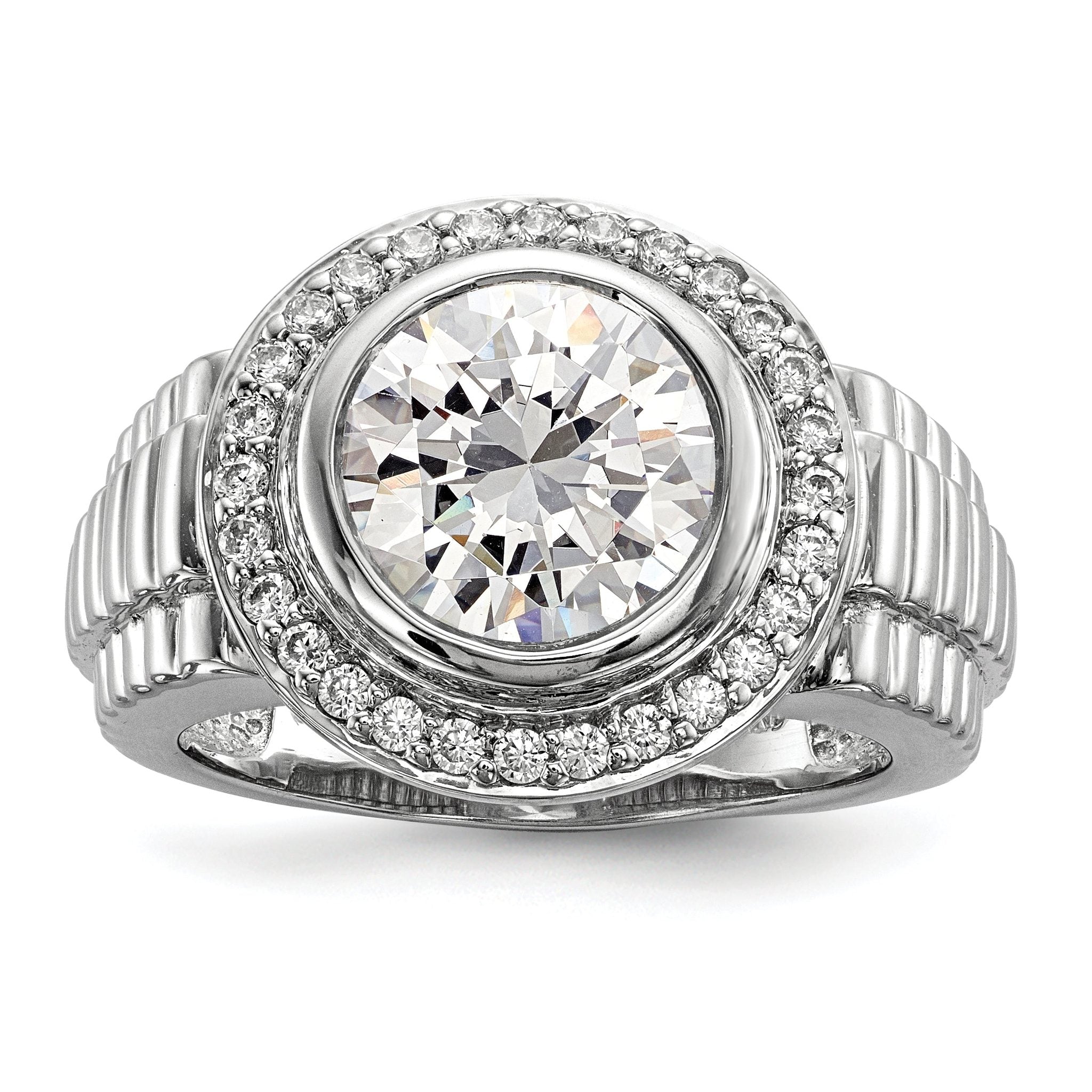 Sterling Silver Rhodium-plated Mens CZ Ring Main image