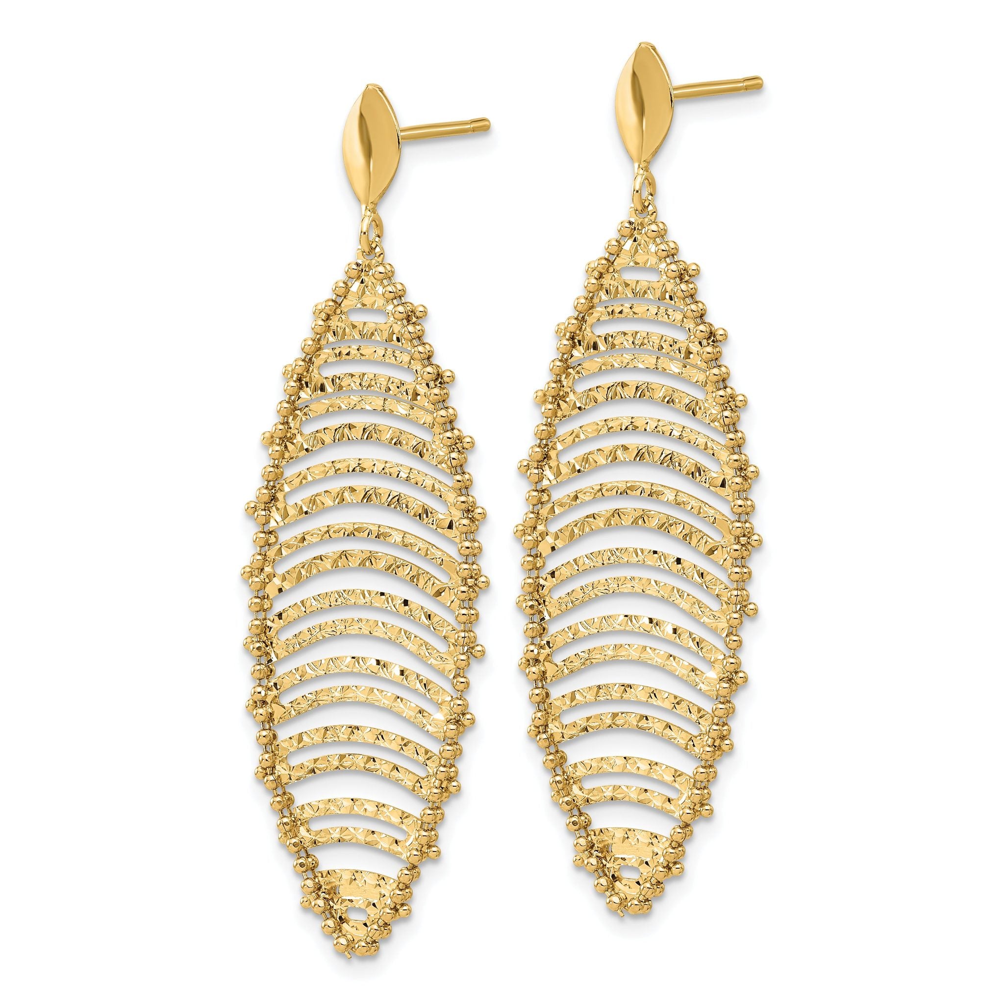 14K Polished and Textured Post Dangle Earrings