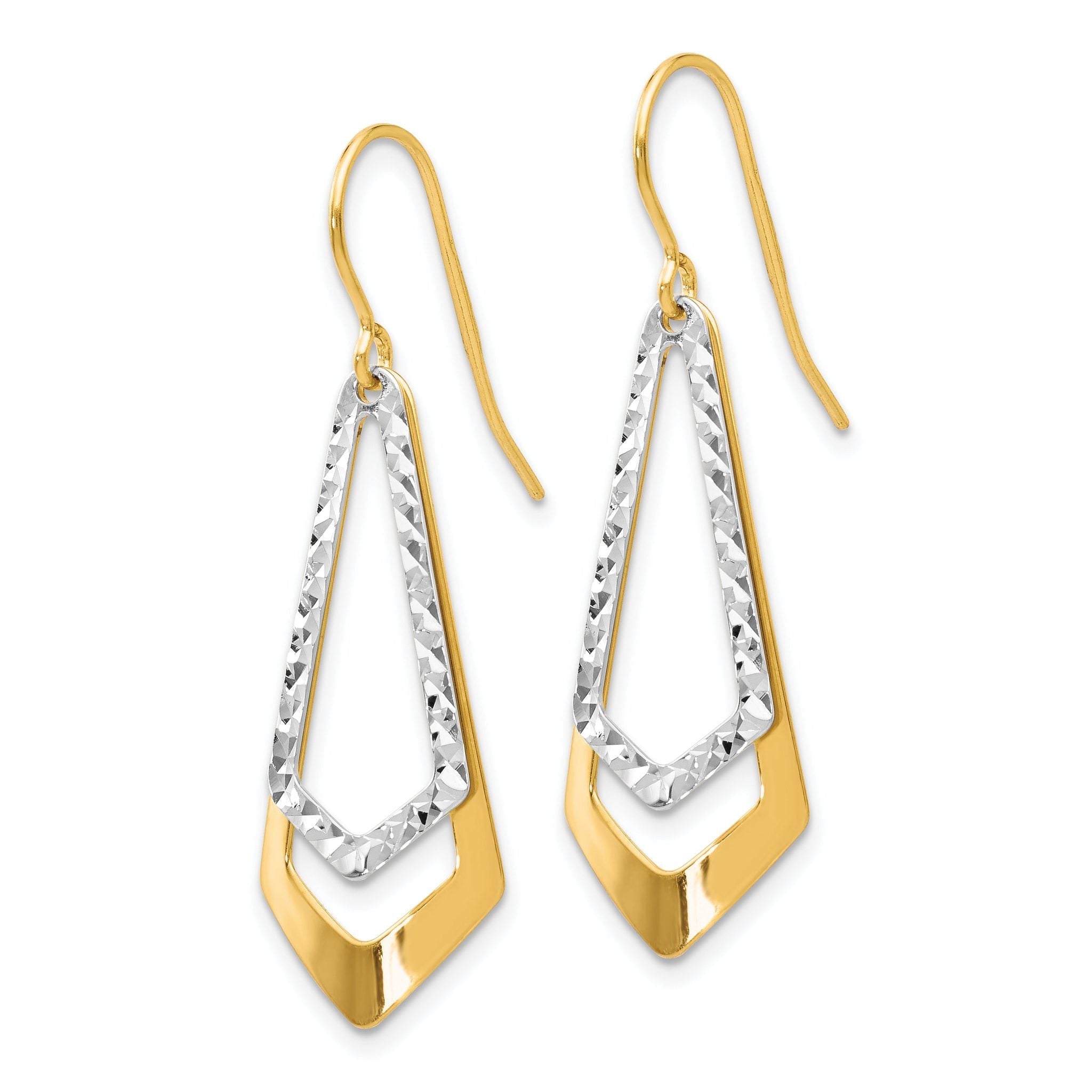 10K Two-tone D/C Shepherd Hook Dangle Earrings Secondary image