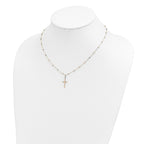 14K Tri-Color Gold Unisex Cross Necklace with Diamond-Cut Beaded Polished Finish