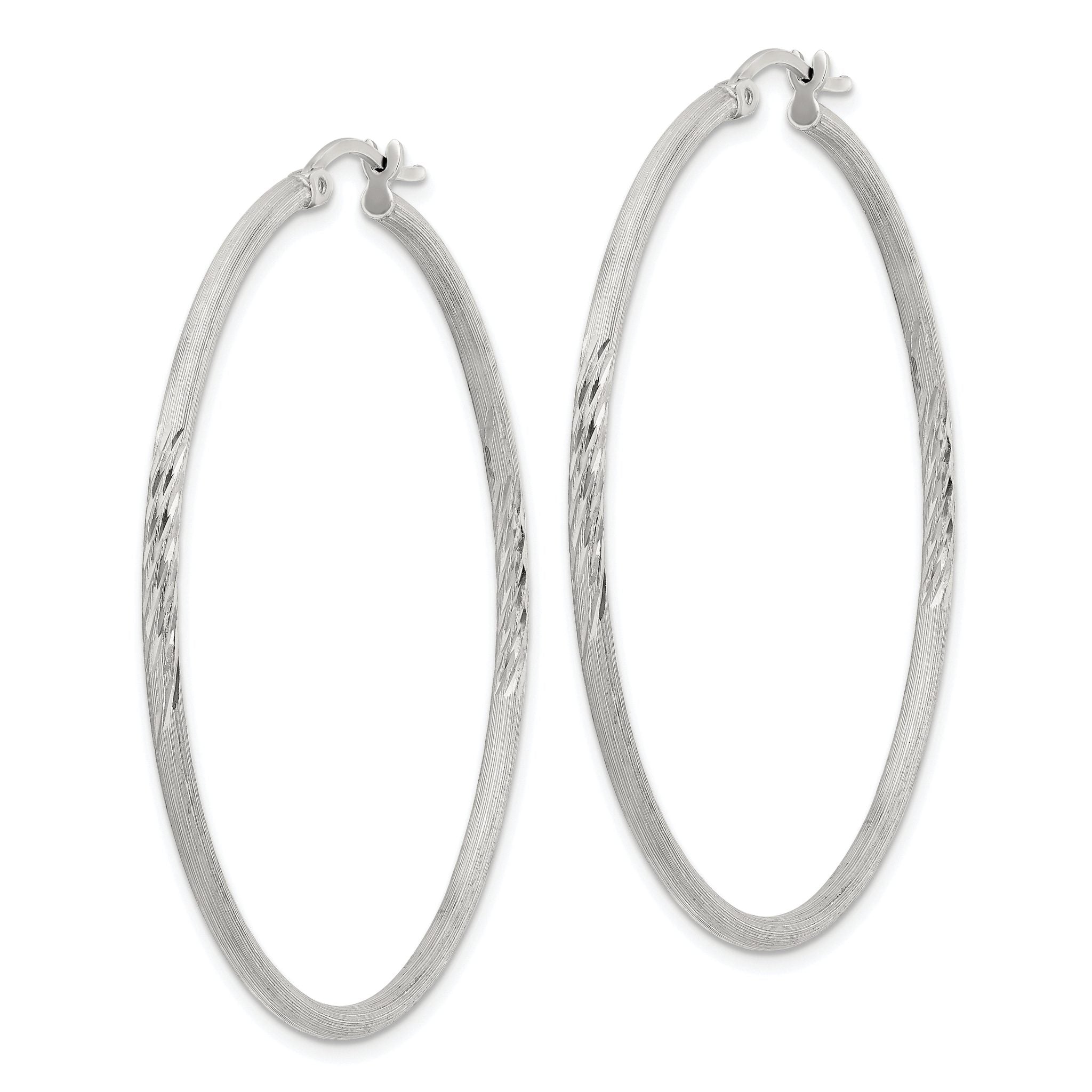 Sterling Silver 2mm Polished/Satin D/C Hoop Earrings Secondary image