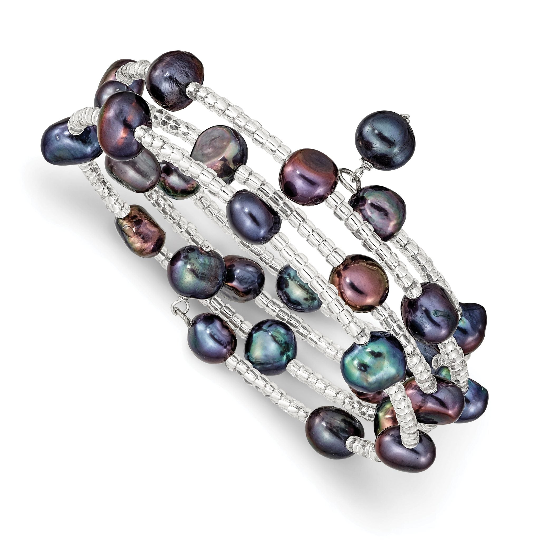 7-8mm Black Baroque Freshwater Cultured Pearl and Glass Beaded Wrap Bracelet Main image