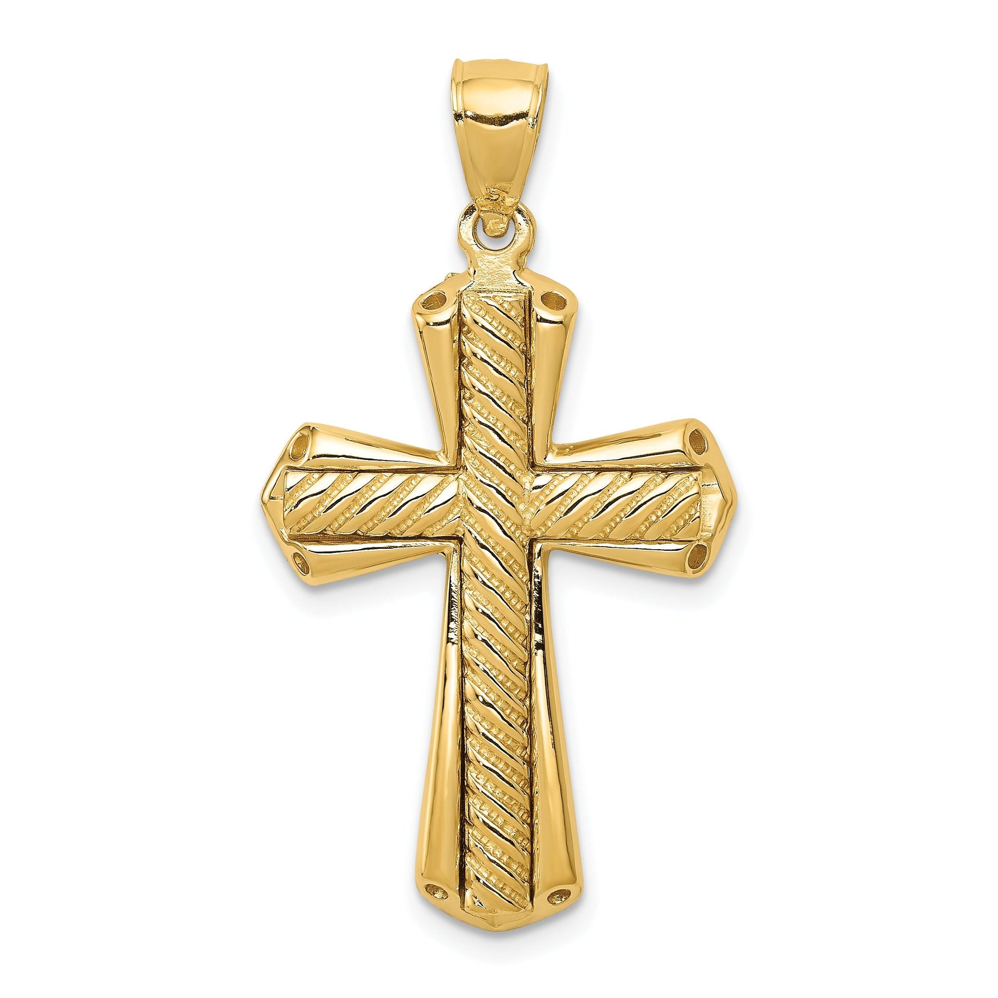 14K Gold Twisted Cross Pendant with Polished Finish Elegant Charm Main image