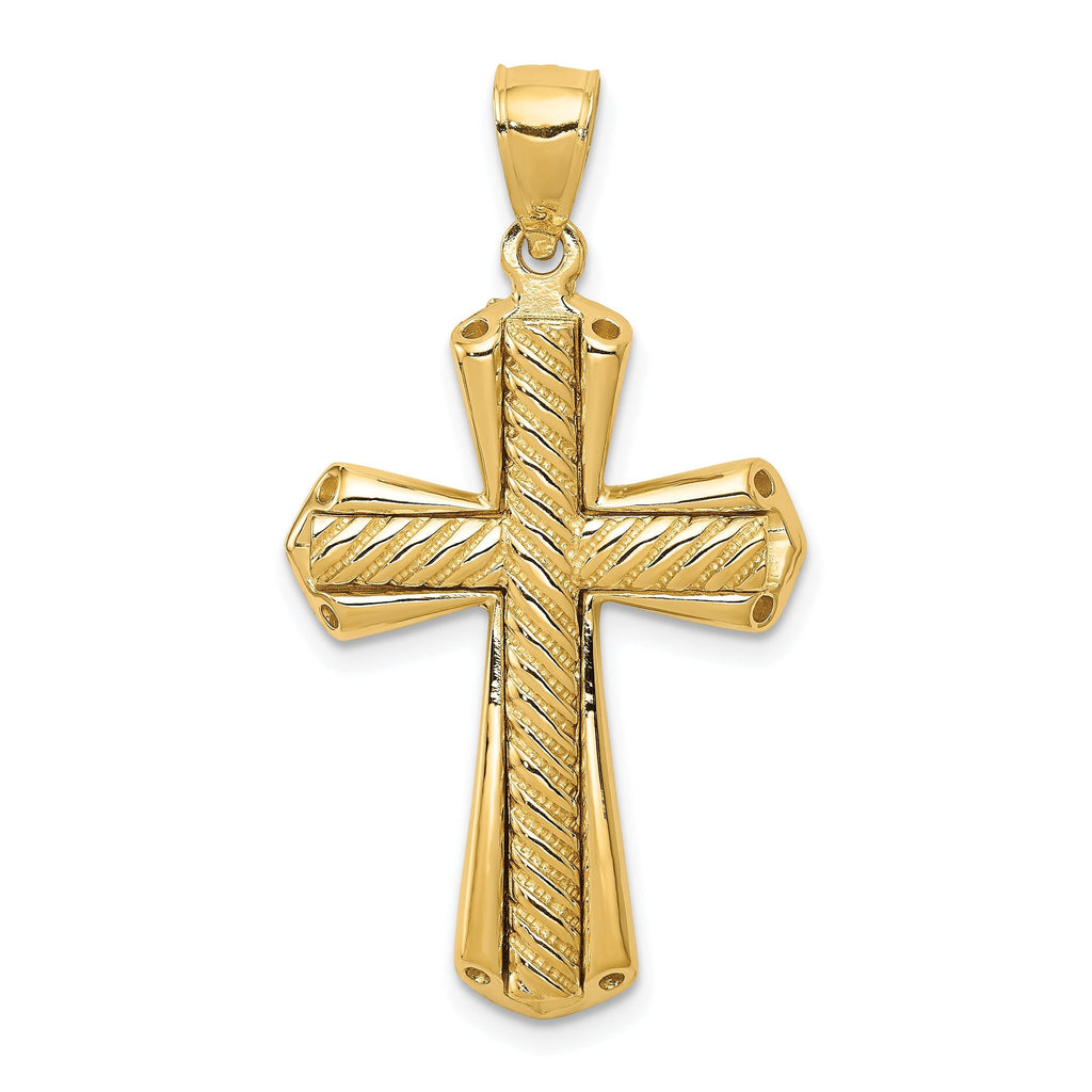14K Gold Twisted Cross Pendant with Polished Finish Elegant Charm