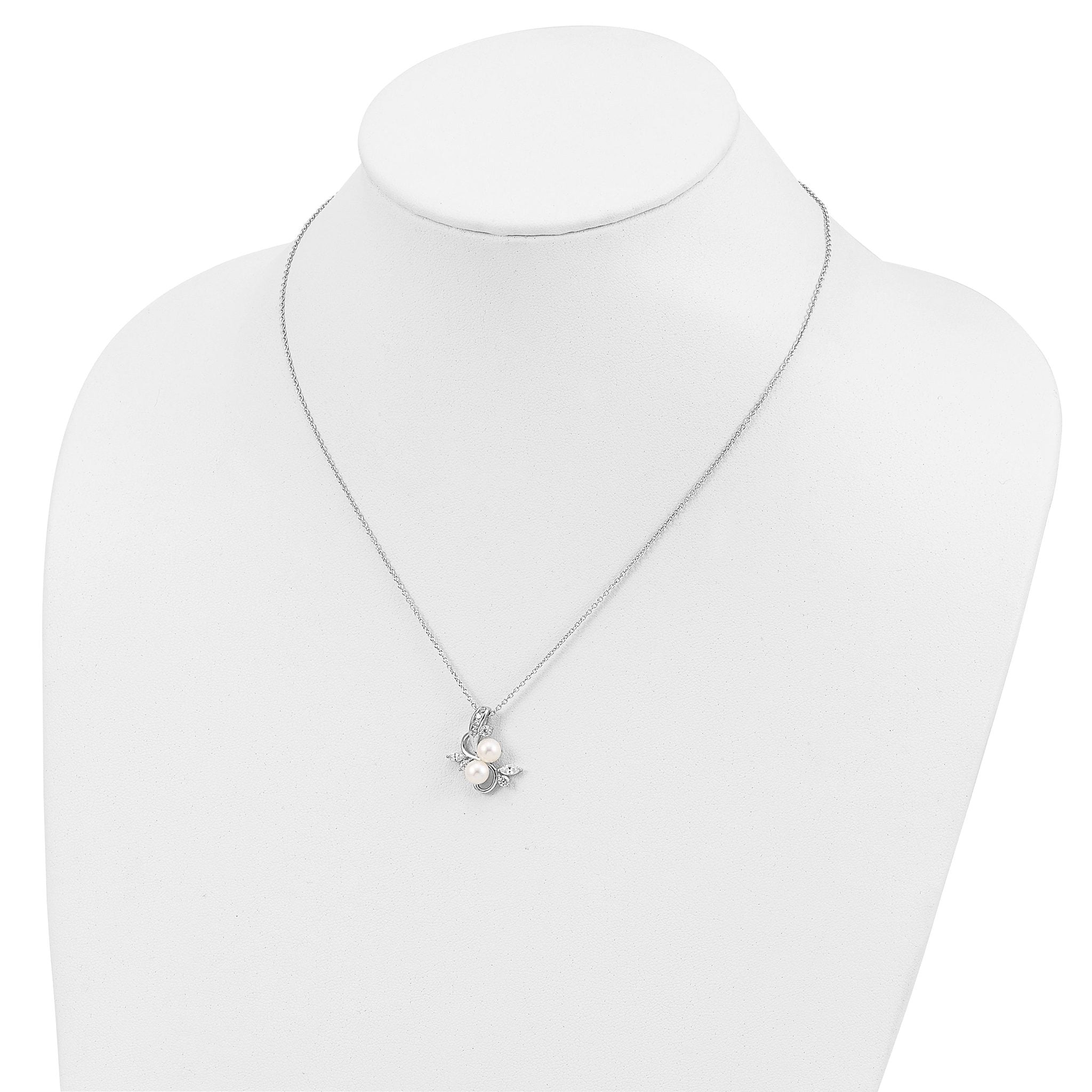Cheryl M Sterling Silver Rhodium-plated Freshwater Cultured Pearl and Brilliant-cut CZ Leaves 18 Inch Necklace Secondary image