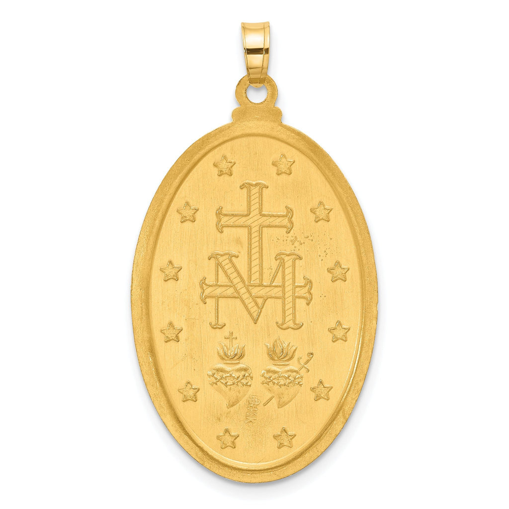 14k Satin and Polished Miraculous Medal Solid Oval Pendant