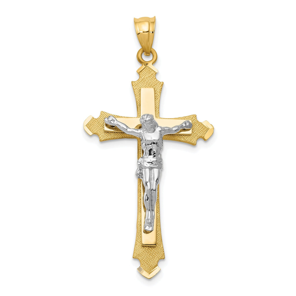 14K Two-Tone Gold Crucifix Pendant with Solid Cast Design
