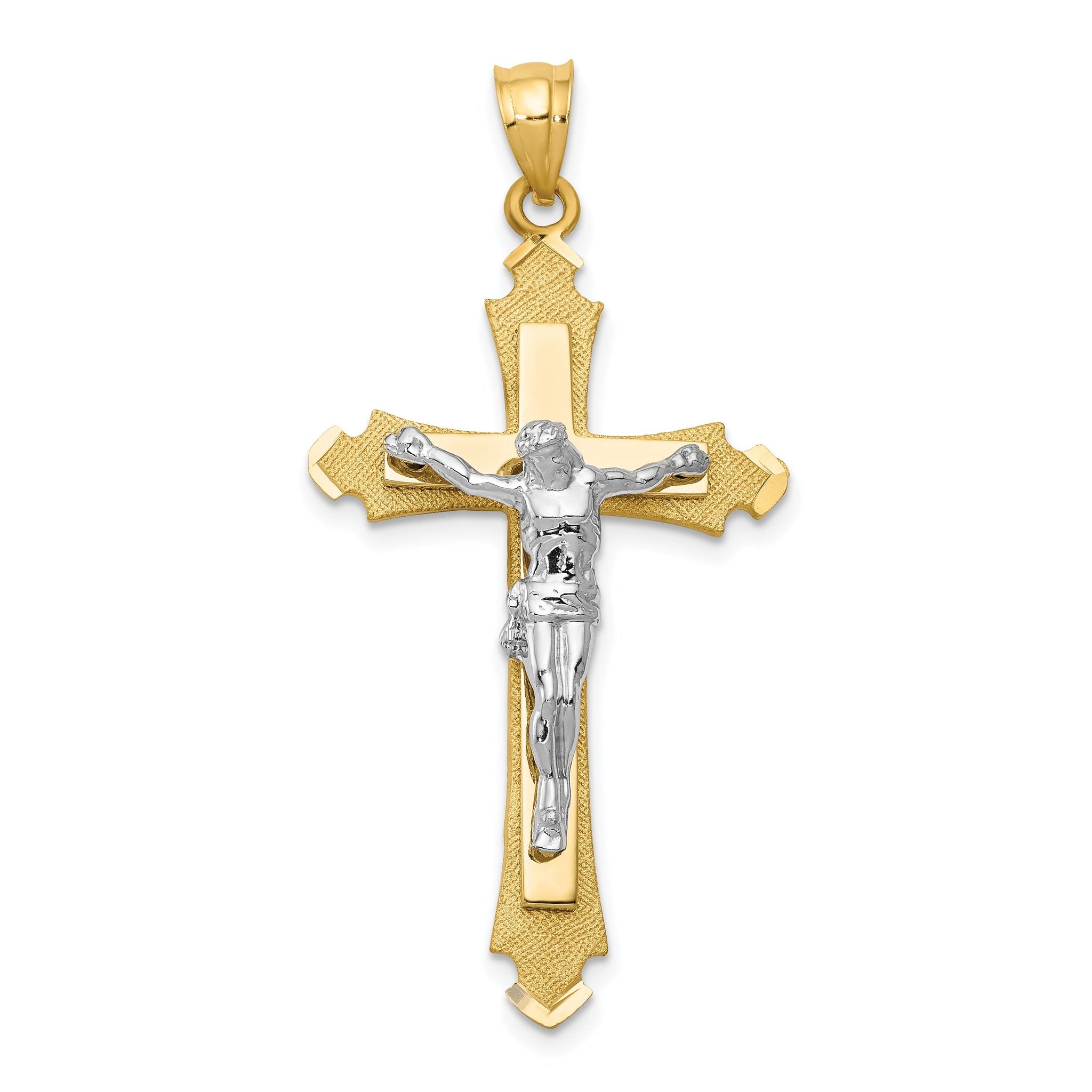 14K Two-Tone Gold Crucifix Pendant with Solid Cast Design