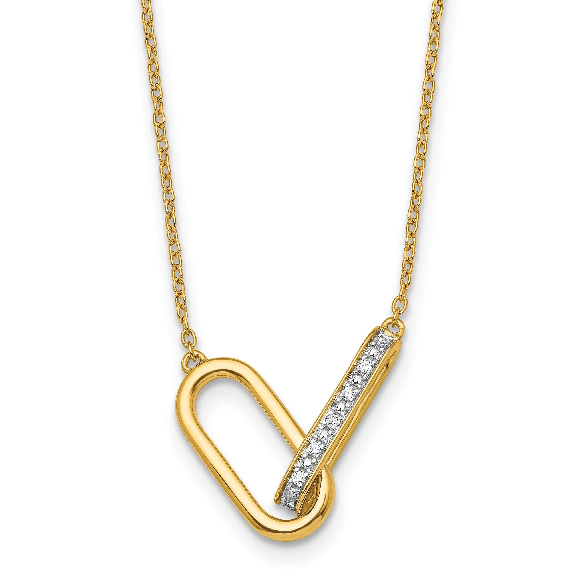 14K Polished 1/15 carat Diamond Interlocked Paperclip Links 18 inch Necklace Main image