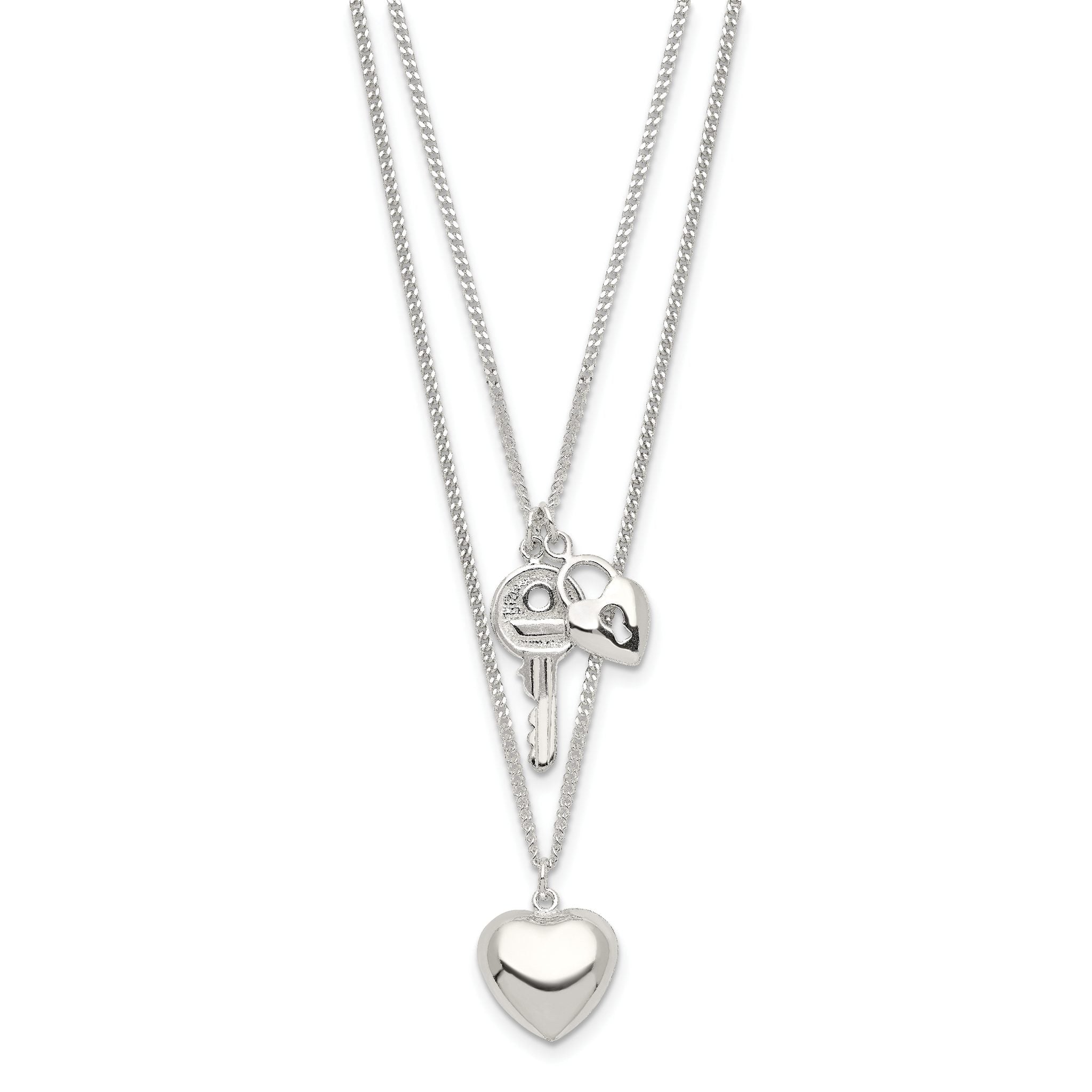 Sterling Silver 2-Strand Heart and Key Necklace Secondary image