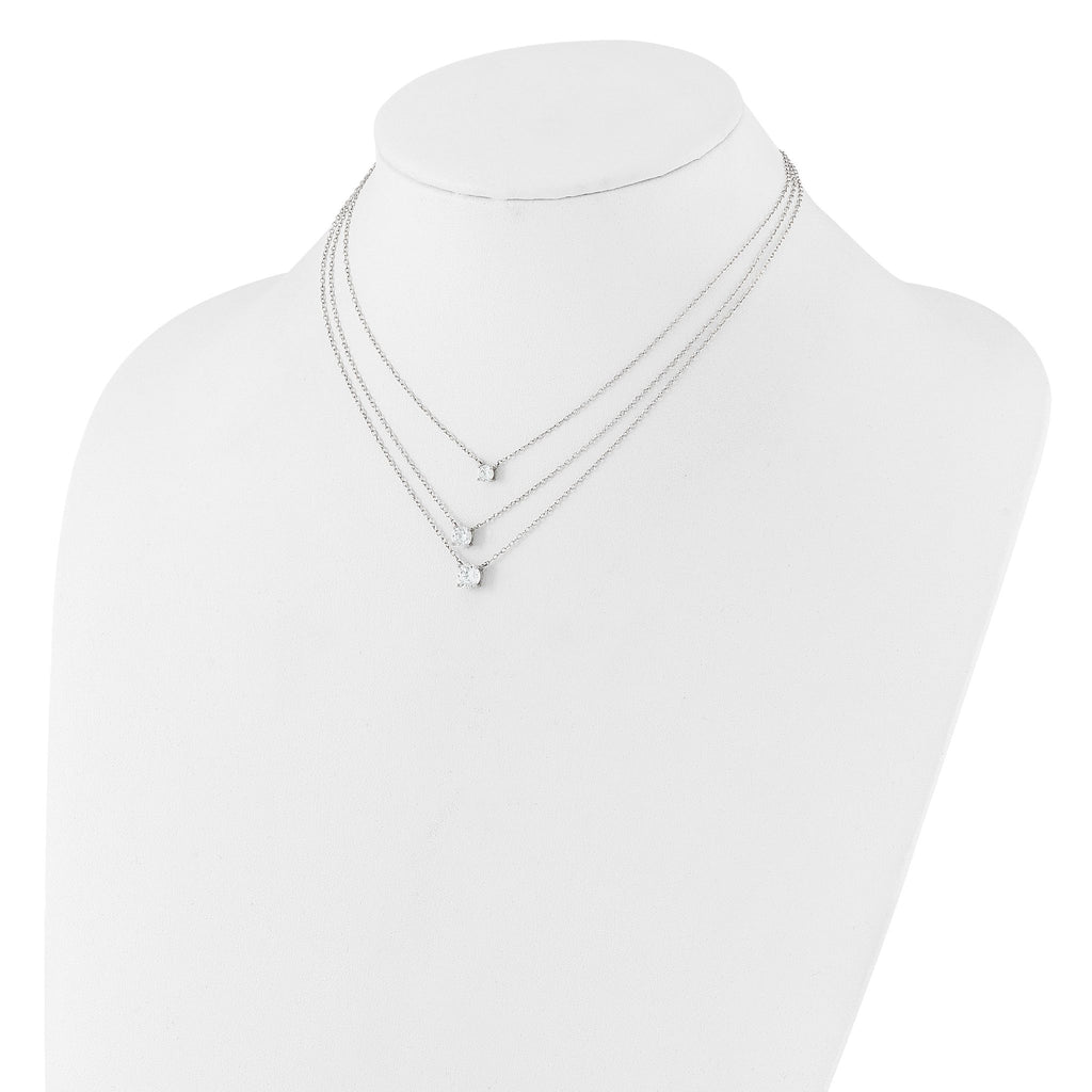 Sterling Silver Rhodium-plated CZ 3-Strand 14.5in w/2in ext Necklace