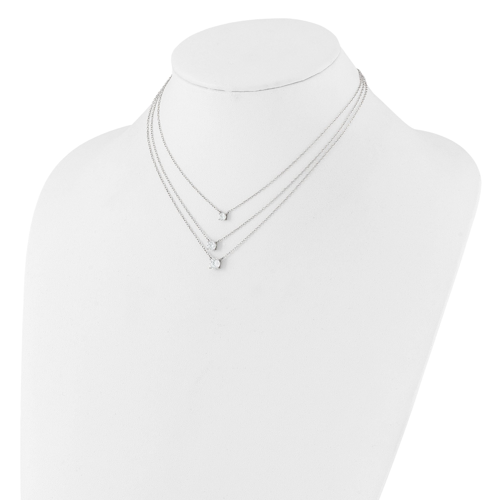 Sterling Silver Rhodium-plated CZ 3-Strand 14.5in w/2in ext Necklace