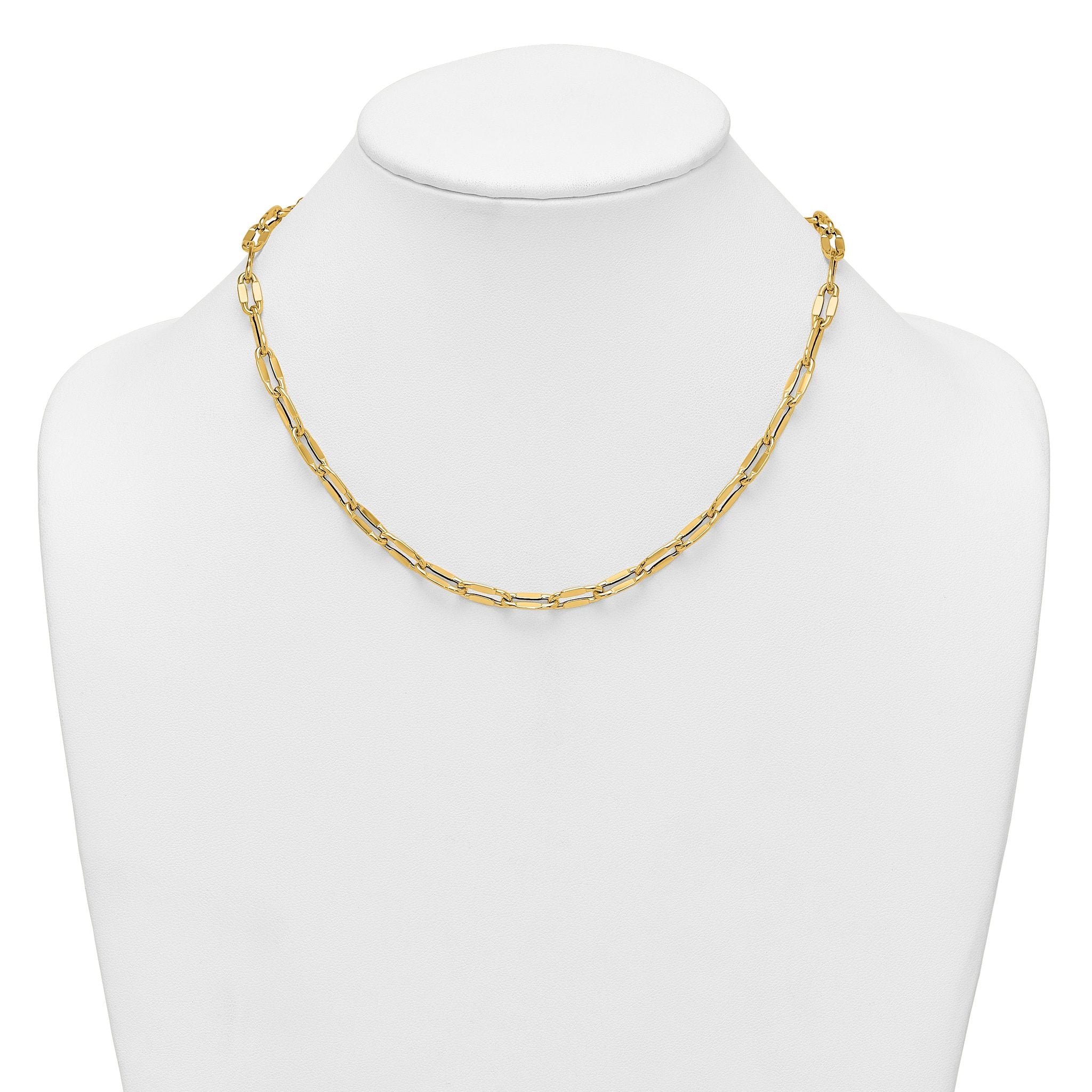 14k Polished 5.5mm Flattened Oval Cable Fancy Link 18 inch Necklace