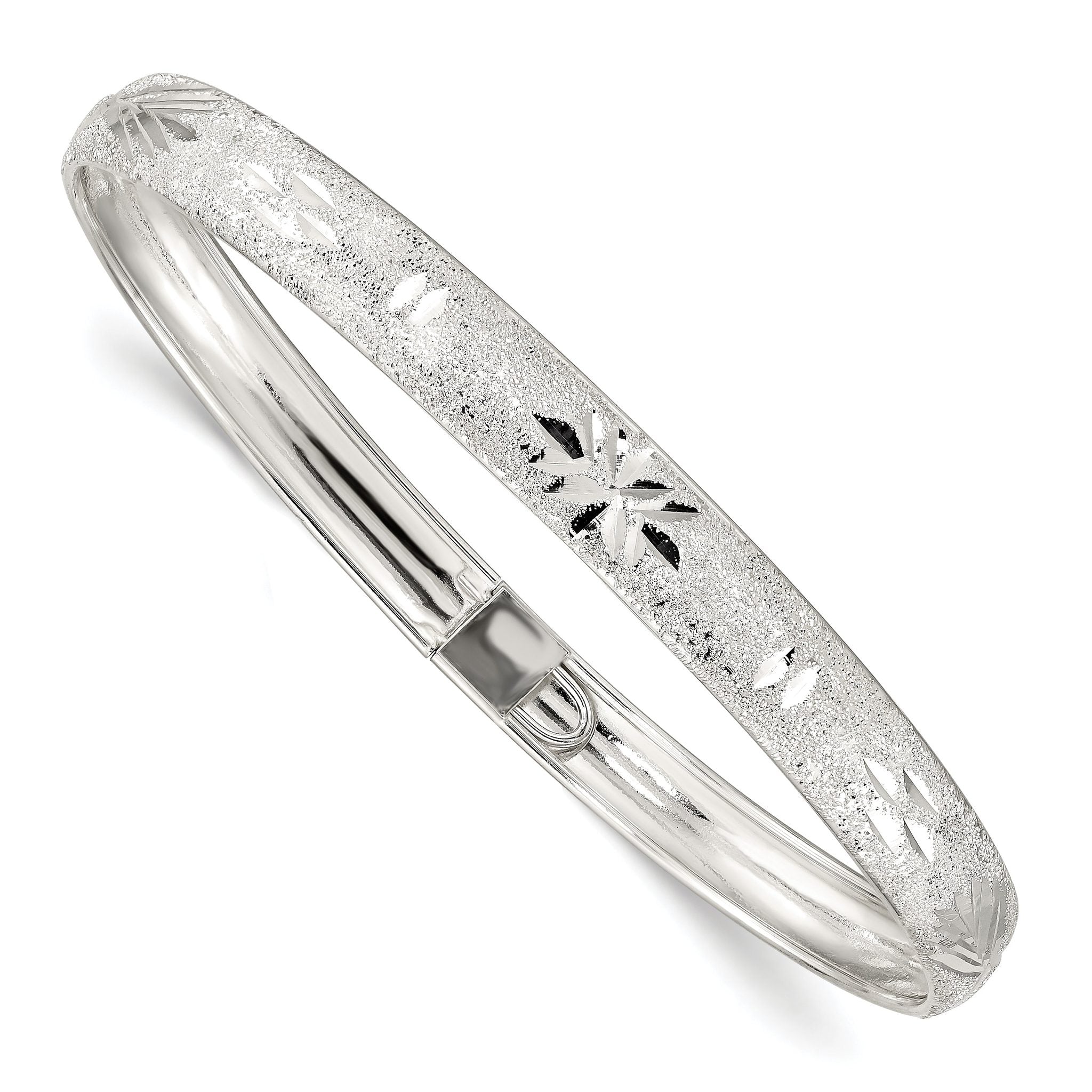 Sterling Silver 6.5mm Laser and Diamond-cut Flexible Bangle Main image