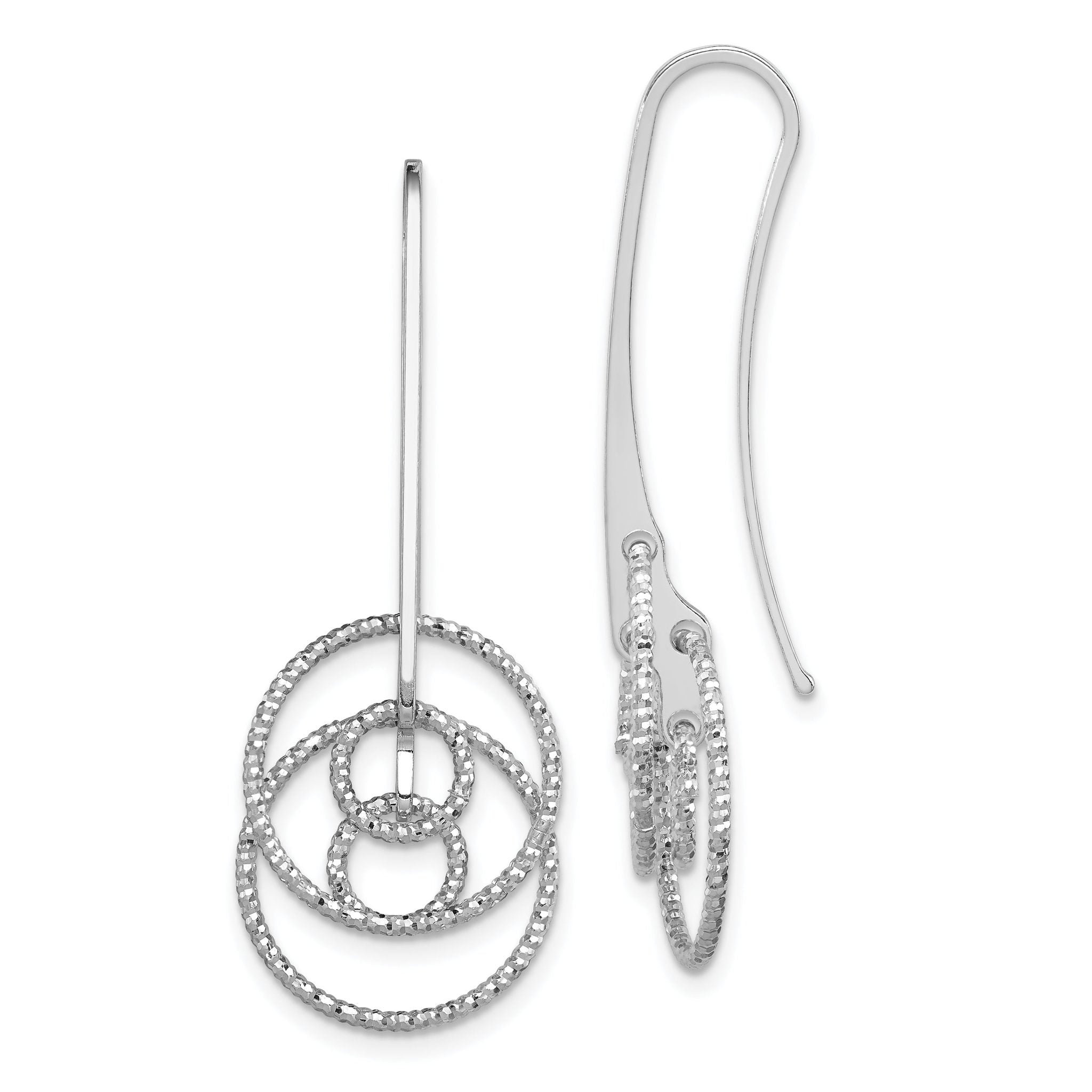 Sterling Silver Rhodium-Plated Dangle Earrings with Diamond-Cut Fancy Circles Main image